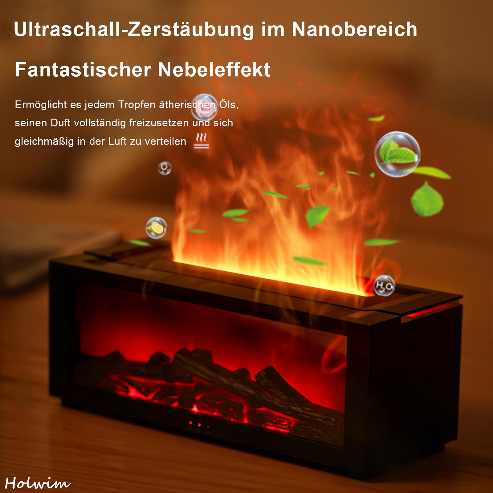 Aroma Diffuser mit LED Kamin, Duftöl Diffusor für Ätherische Öle mit 7-Farben-Licht Flammeneffekt, 150ml Luftbefeuchter mit Fernbedienung, 4 Timer, Wasserlose Abschaltautomatik (Schwarz)