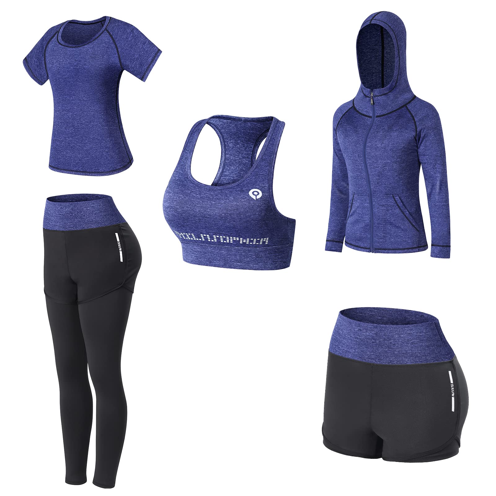 Conjunto de ropa de entrenamiento para mujer, conjunto de 5 piezas para ejercicio atlético, Azul marino, XL