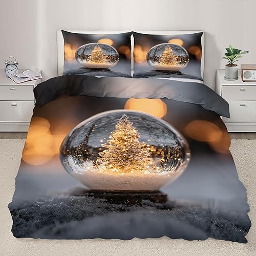 Miniatura 12 de Juego de funda de edredón nórdica de Navidad, estilo nórdico, copos de nieve, juego de ropa de cama con ciervos de Navidad, funda de edredón Navidad