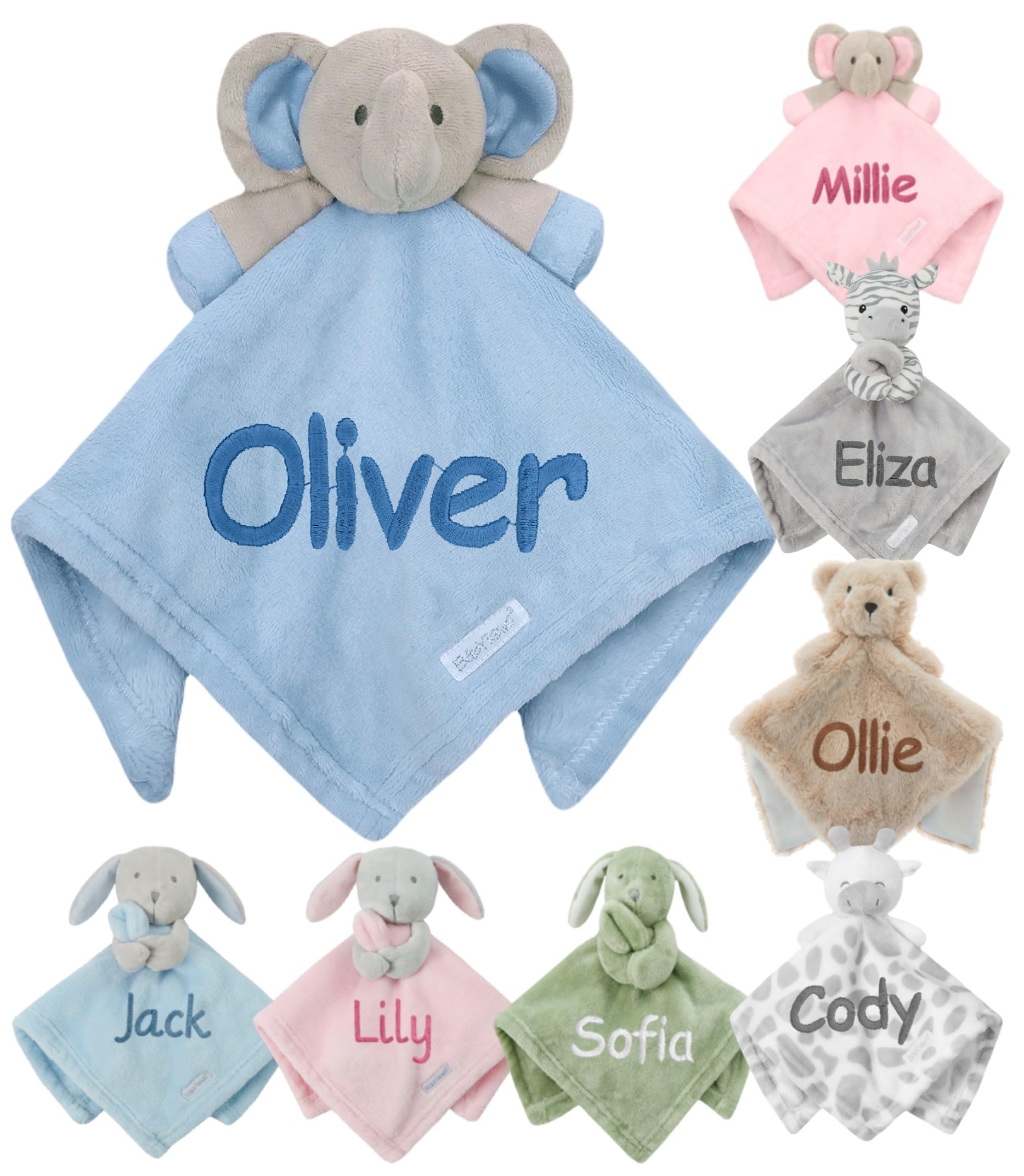 Personalised Baby Comforter Blanket Newborn Christening Shower Gift Boy Girl Keepsake Soft Snuggly Toy Blankie (Blue Elephant)