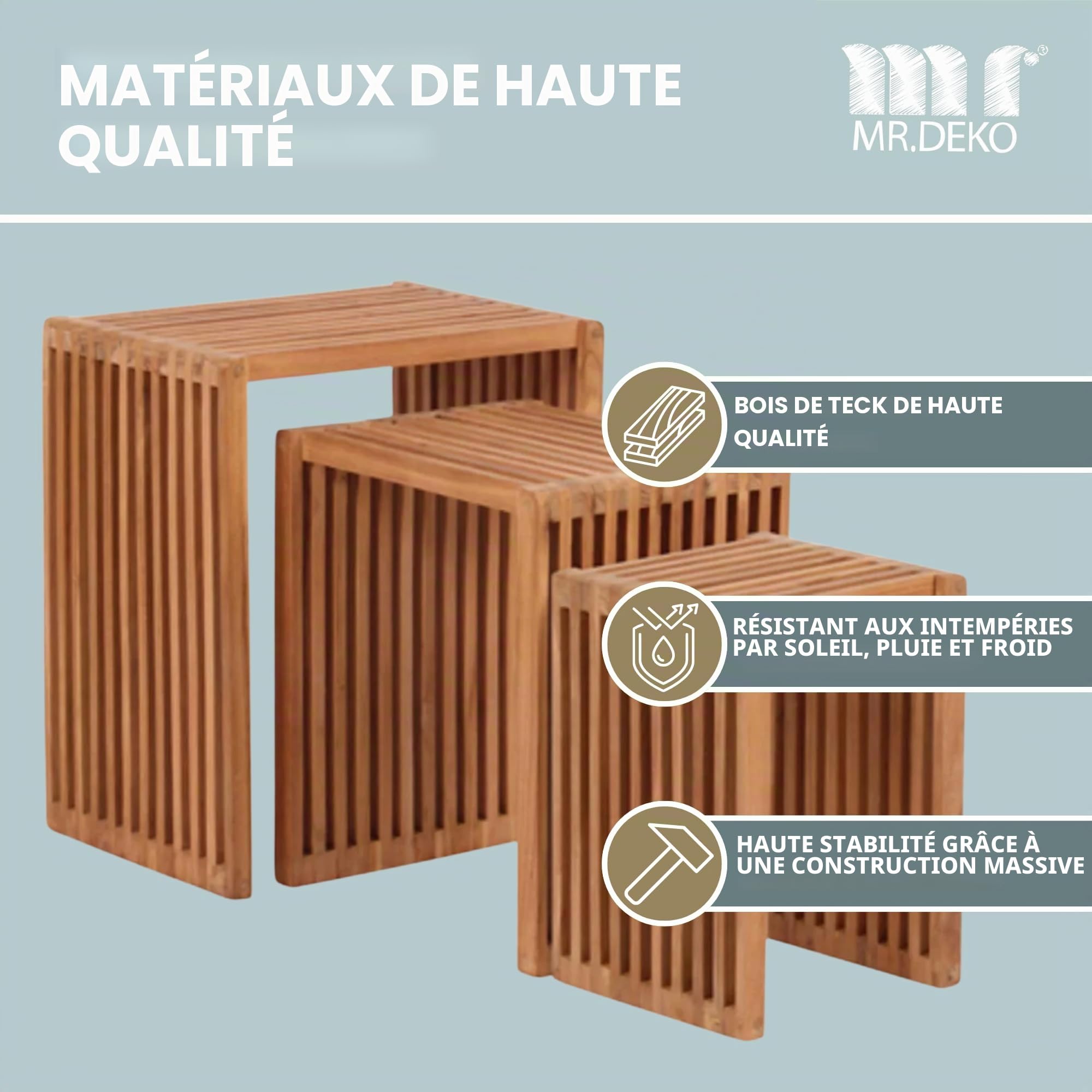 MR. DEKO Table d'appoint en Teck Massif | Table de Jardin extérieure | Mobilier pour terrasse Balcon Jardin | Design Intemporel | Résistant aux intempéries