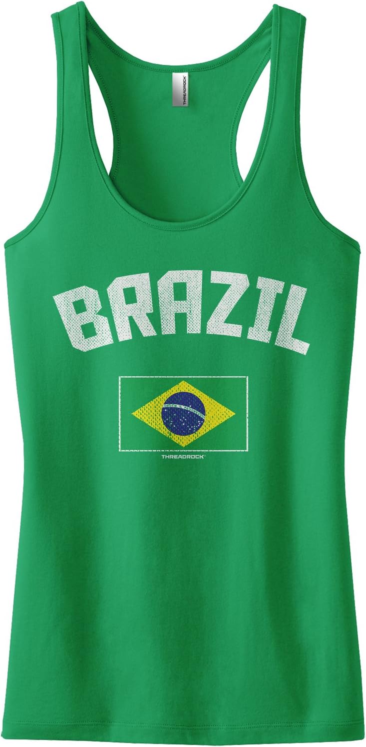 Threadrock Women's Brazil Brazilian Flag Racerback Tank Top