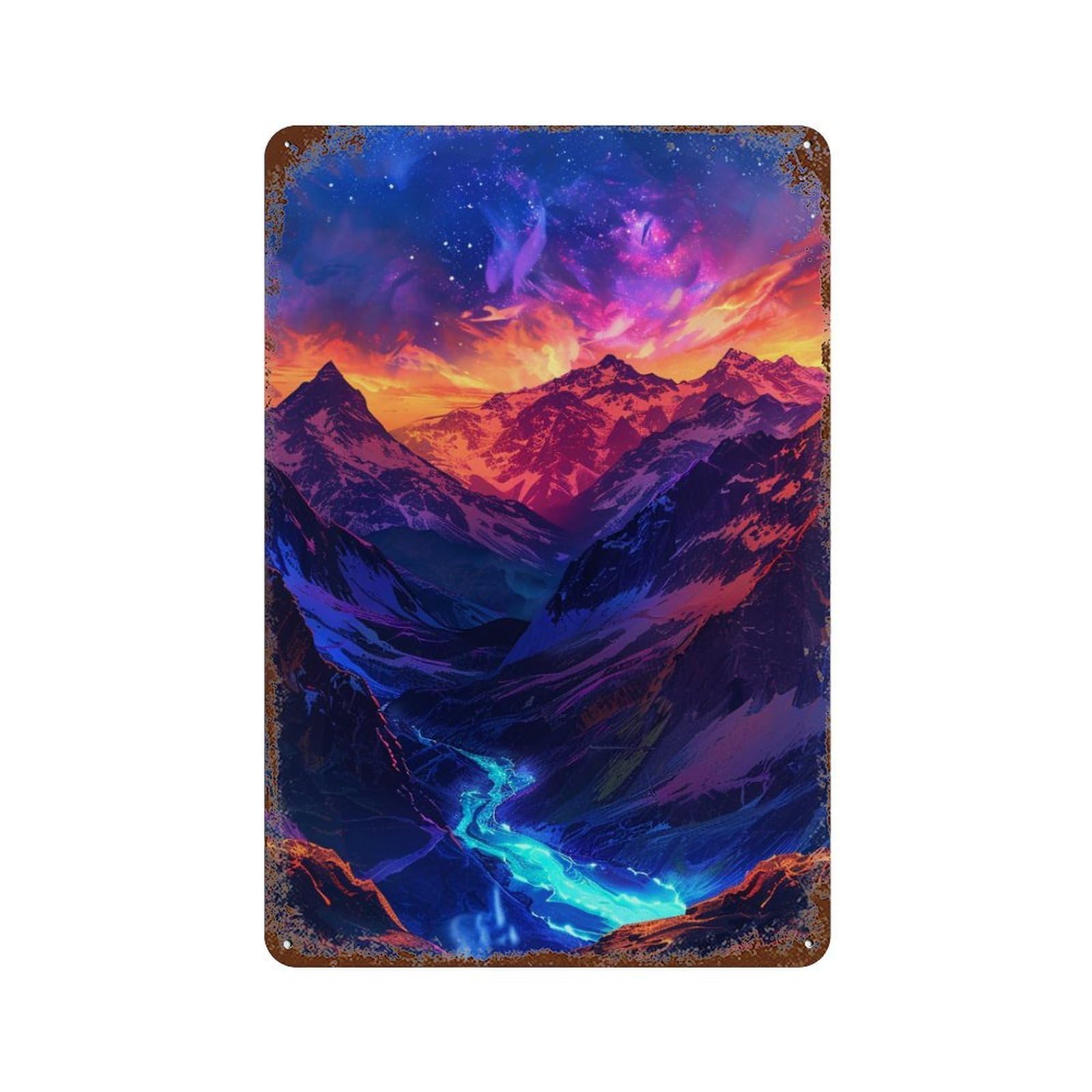 Galactic Mountain Range 11.8"x7.9" Rustic Tin Plaque, Novelty Wall Decor for Bistro, Counter And Cafe Decor