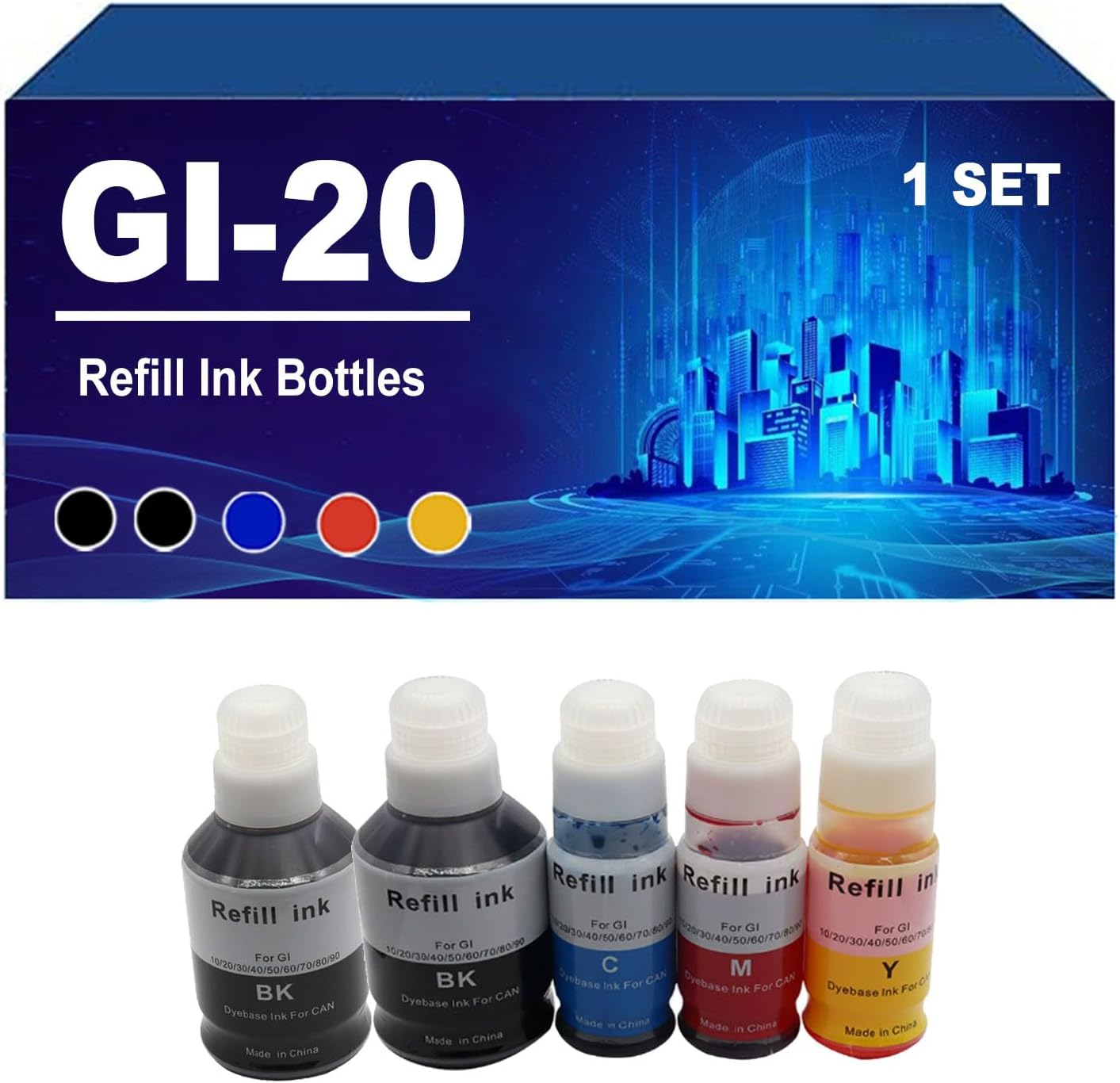 GI 20 GI-20 Refill Ink Bottles Compatible for Canon PIXMA G5020 G6020 G7020 Printer, 170/70 ML,GI20-2 Set
