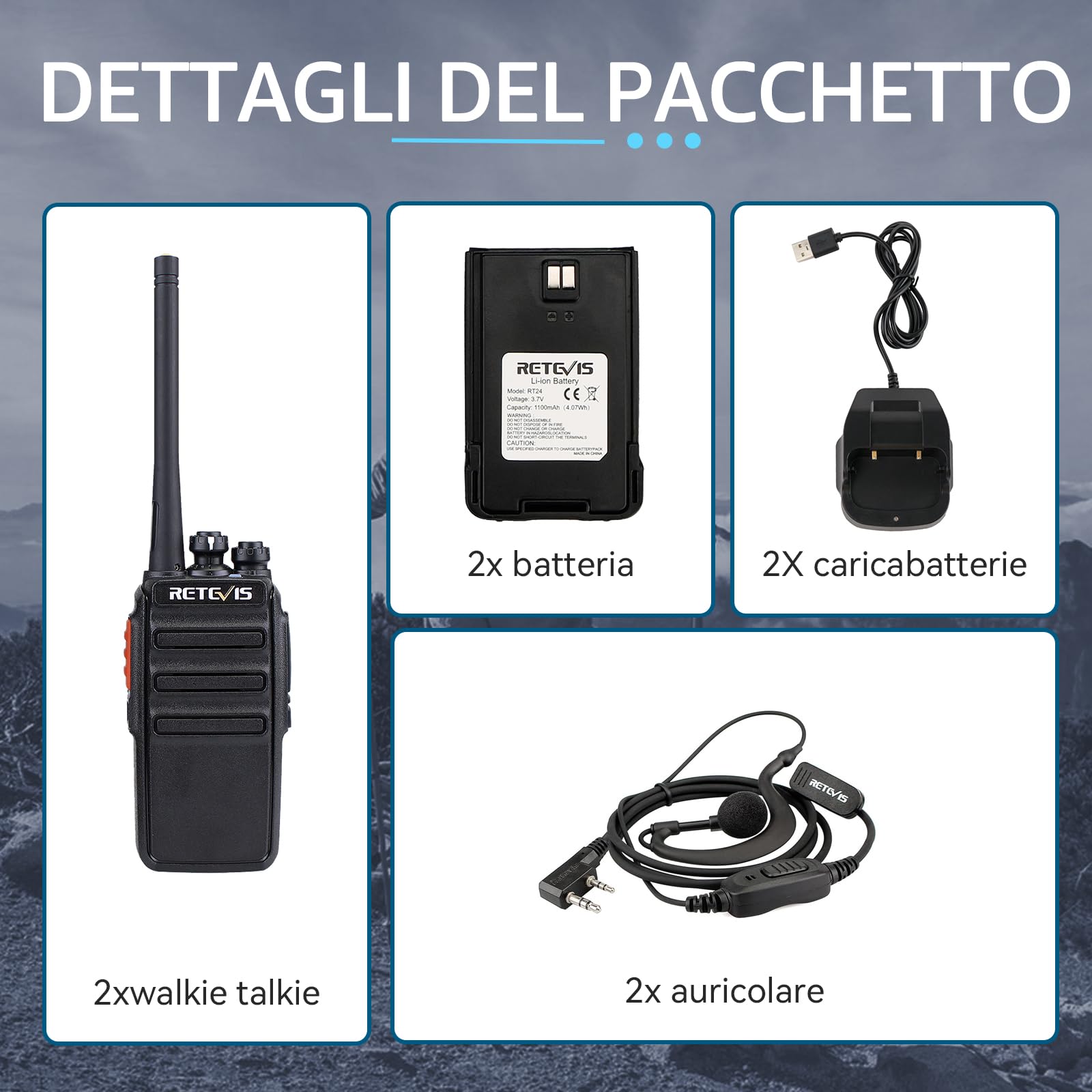 Retevis RT24 Walkie-Talkie, Ricetrasmittenti, PMR446 Licenza-Libero 16 Canali CTCSS/DCS, Facile da Usare, Walkie Talkie Ricaricabili con USB Base di Ricarica e Auricolare (1 Coppia, Nero)