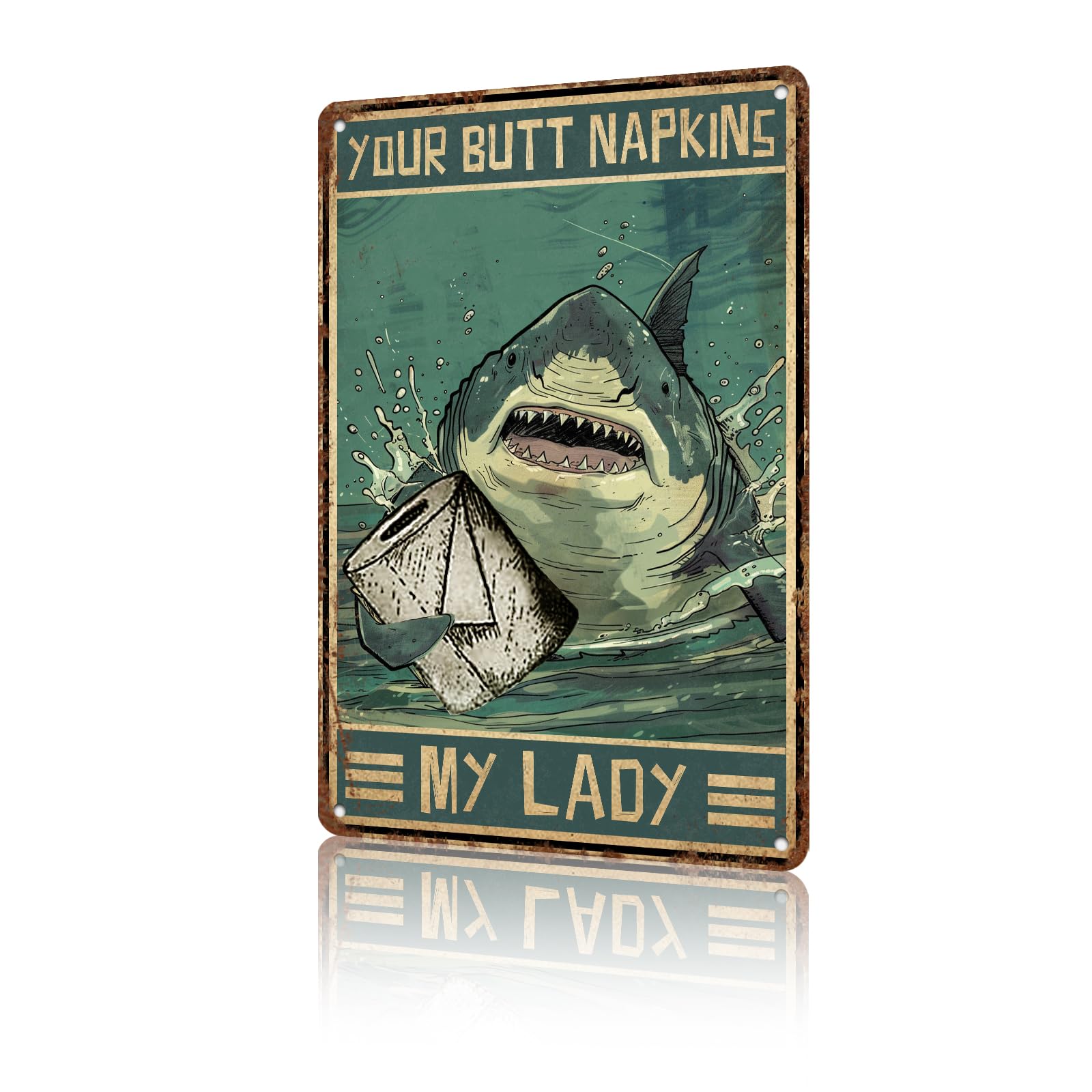 Anceky Shark Napkins My Lady Tin Sign Retro Metal Sign Vintage Wall Decor for Home Backyard Outdoor Outside Fence 12×16 Inch