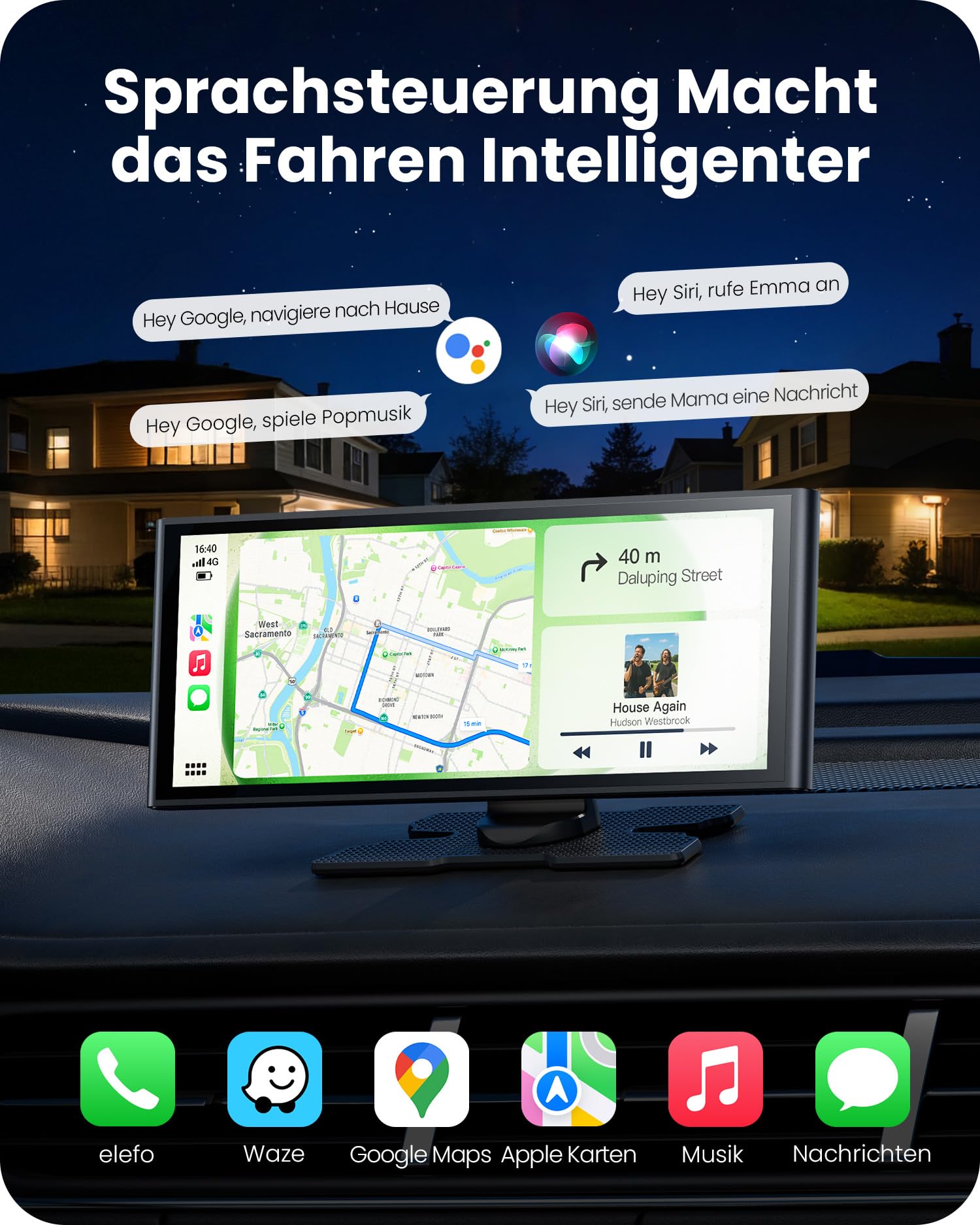 9,26" Tragbares Carplay Display für Apple CarPlay Android Auto, OTA