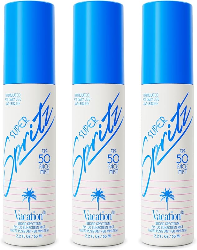 Vacation Super Spritz SPF 50 Face Sunscreen Spray, Pack of 3 | 2.2 Fluid Ounces. Daily Face Mist, Lightweight, Water-Resistant, Non-Comedogenic, Vegan