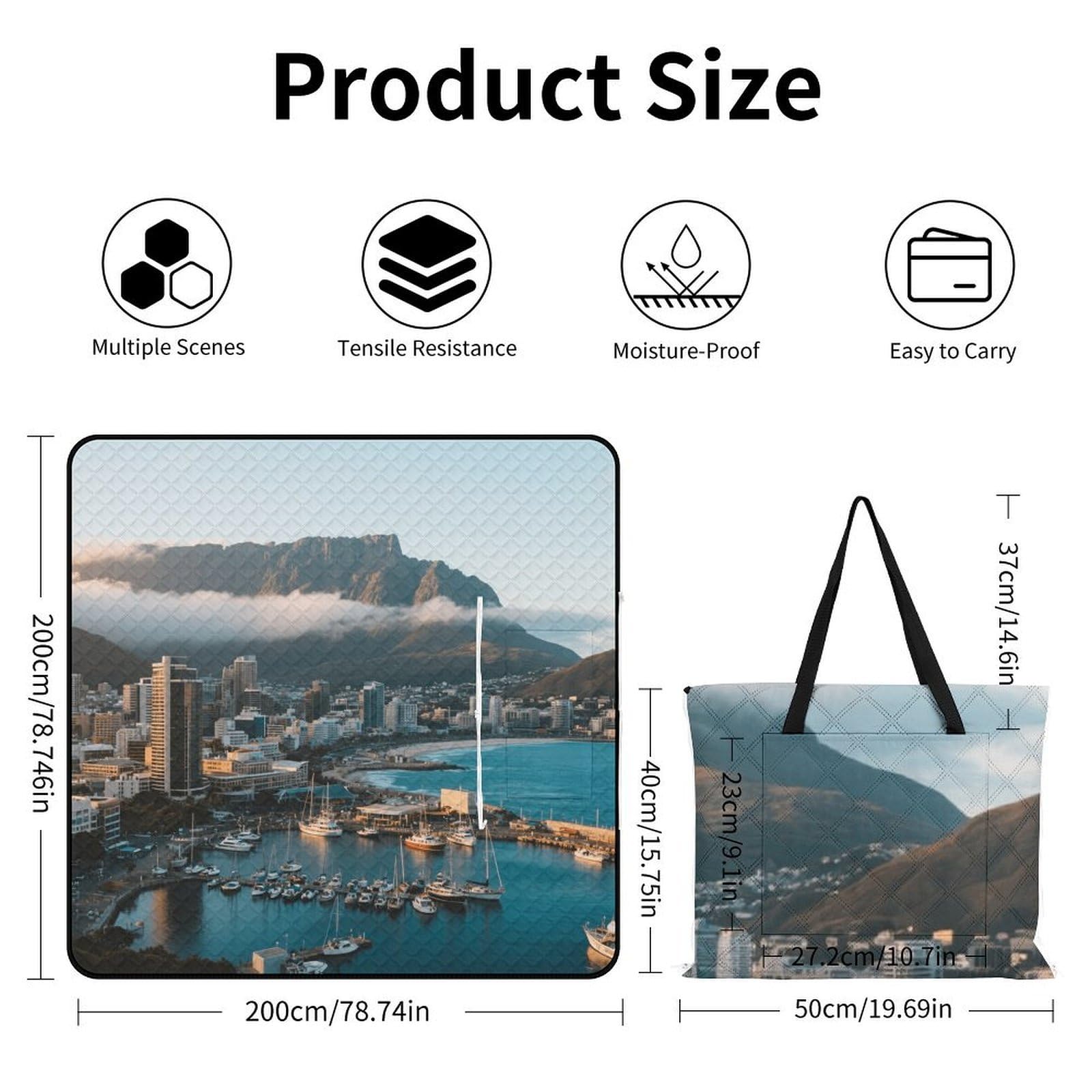Tappetino da spiaggia Città del Capo con stampa con vista sulla città, portatile, extra large, adatto per viaggi, escursioni, festival musicali, prati, spiagge all'aperto picnic