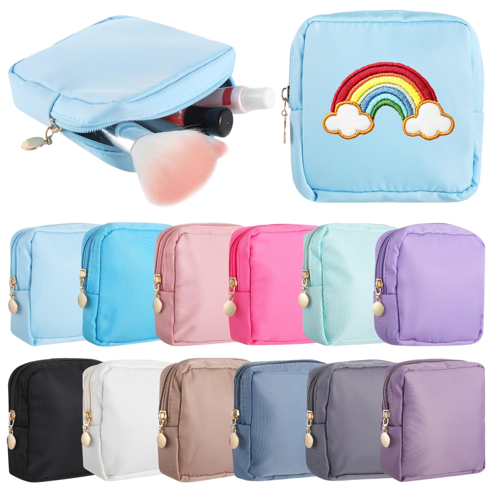 Set di 12 mini trousse in nylon, quadrate, con cerniera, compatte e leggere, per viaggi e uso domestico