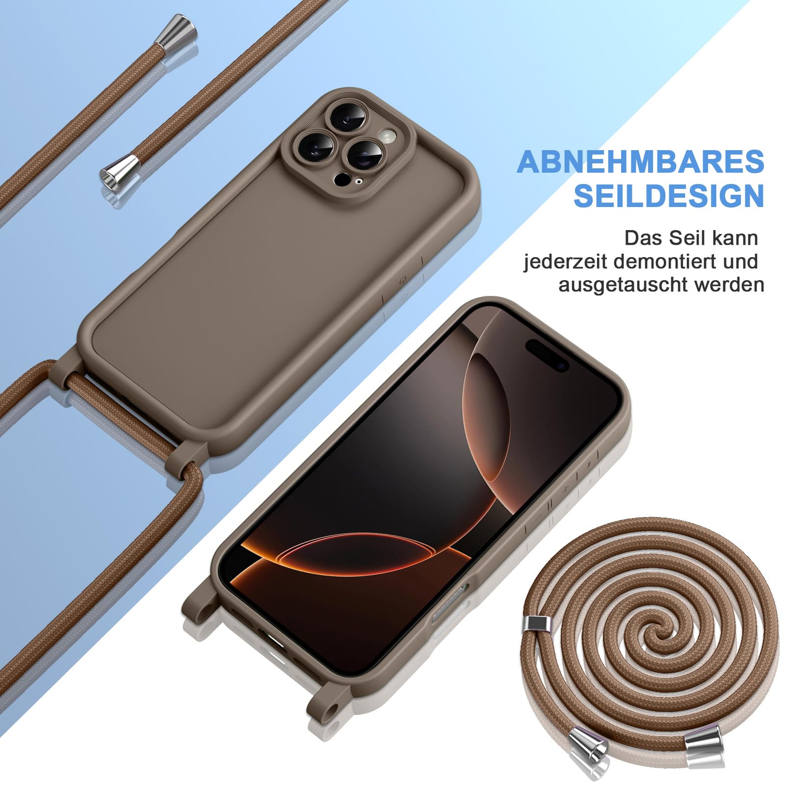 Custodia IPhone 16 Pro In Silicone Con Cordino - Ultra Sottile Con Microfibra, Resistente A Graffi E Urti, Colore Ciano (2024) - 3