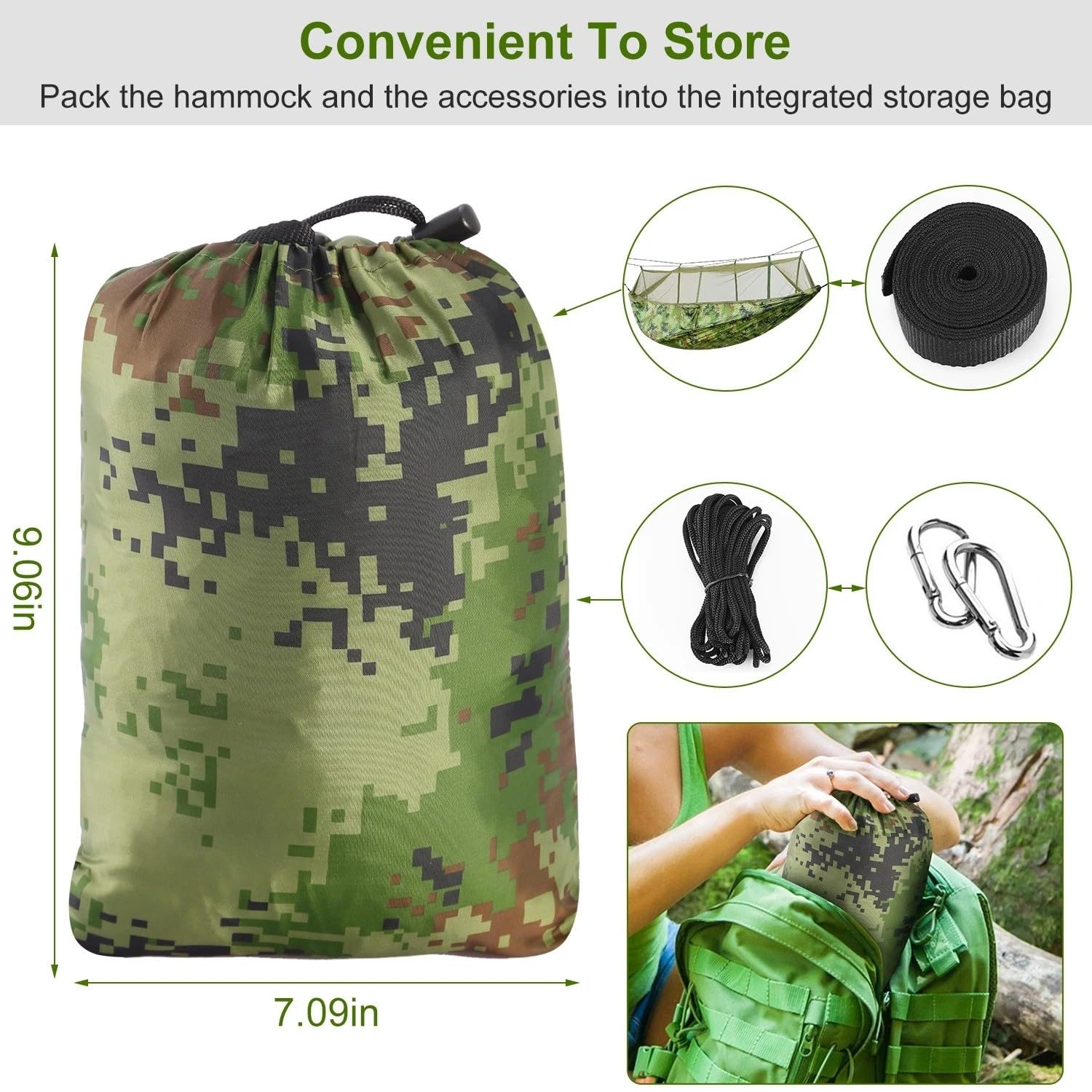 2-Personen-Hängematte mit Moskitonetz, Outdoor, Wandern, Camping, Hommock, tragbares Nylon-Schaukel-Hängebett, 600 Pfund Traglast(Camouflage)