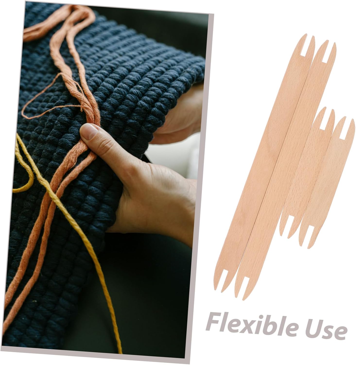 BEBEMOKO 4pcs Wooden Knitting Crochet Weaving Shuttles Handmade Weaving Stick for Tapestry DIY