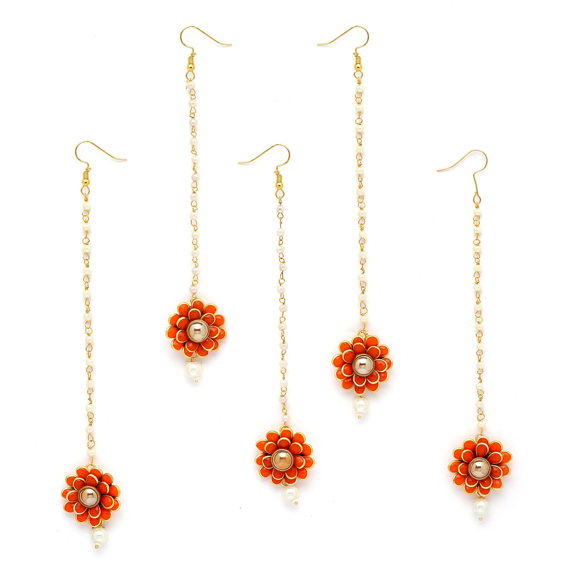 ZENEME Gold-Plated Pink-Green-Orange-Red-Blue AD with Pearls studded Flower Shaped MaangTikka (Combo Of 5) (Orange) (B0D6SS7GQX) Amazon Price History, Amazon Price Tracker
