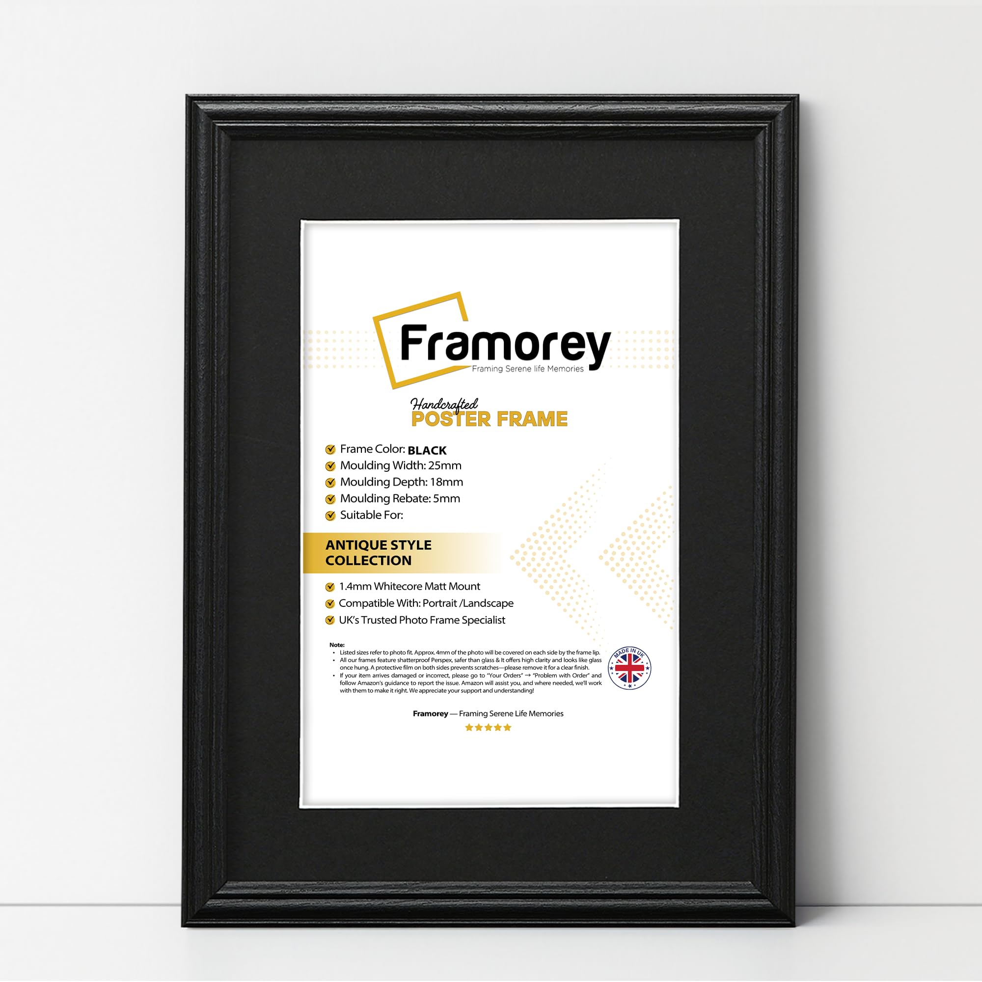 FRAMOREY LW Antique Style Photo Frames 10x8" Size Black Picture Frame With 8x6" Size Black Mount, Modern Art Picture Frames, Wall Hanging Poster Frame, Photo Print Frames