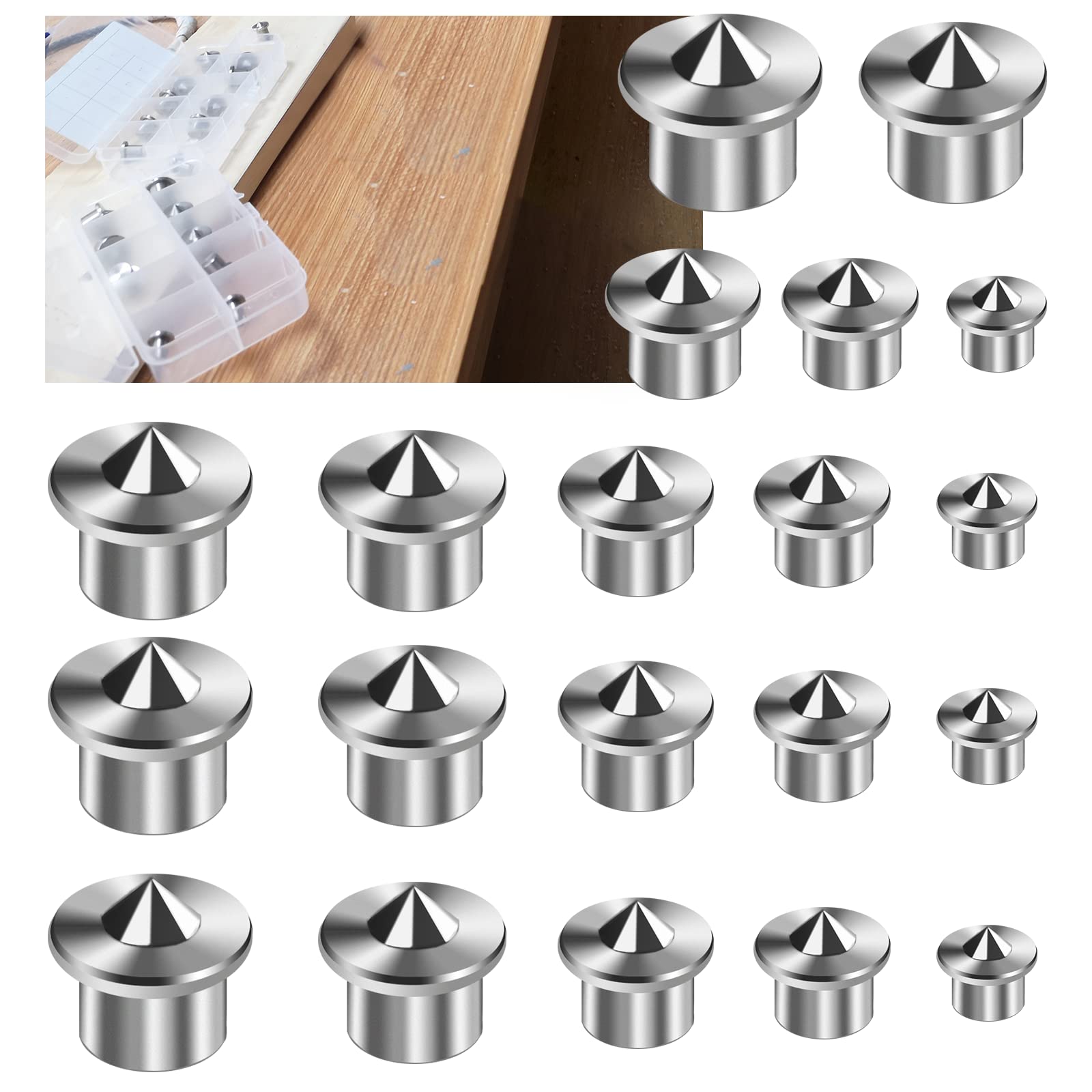 20PCS Stainless Steel Dowel Pin Centers Drilling Hole Tool Set with Sharp Point for Woodworking Tools, Solid Dowel and Tenon Center Transfer Plugs (5