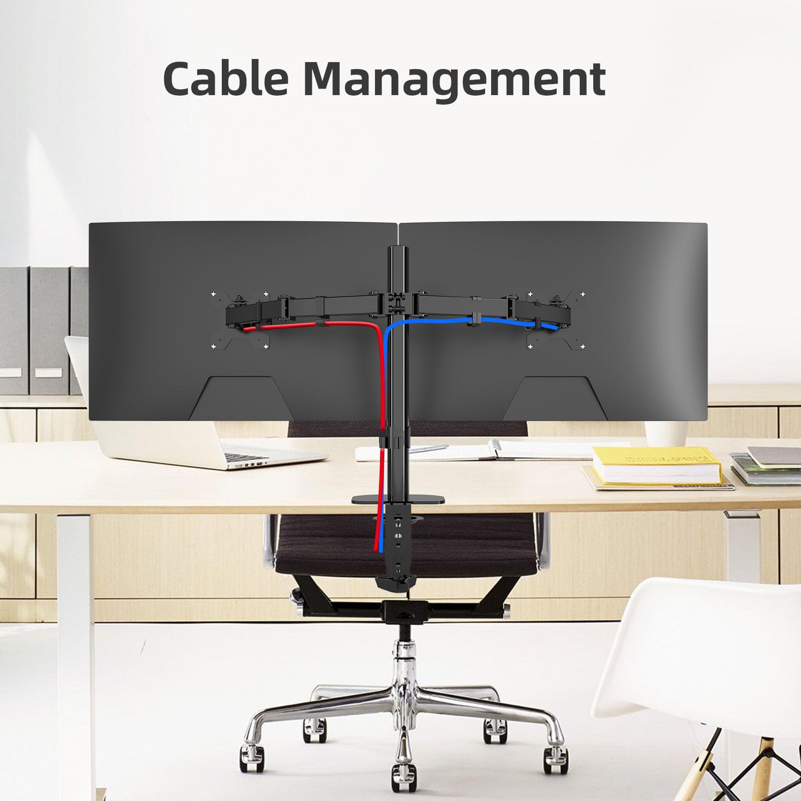 Pholiten Supporto Doppio Monitor per Schermo LED LCD da 13 a 27 Pollici,Rotazione a 360°,Dimensioni VESA 75/100, capacità di Peso Fino a 10 kg(Nero)
