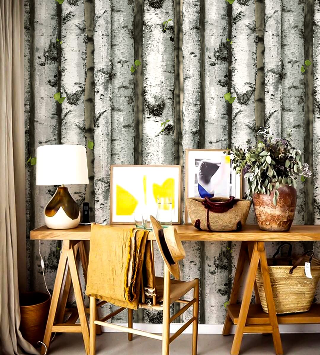 Papel tapiz autoadhesivo lavable y resistente al aceite con diseño de bosque