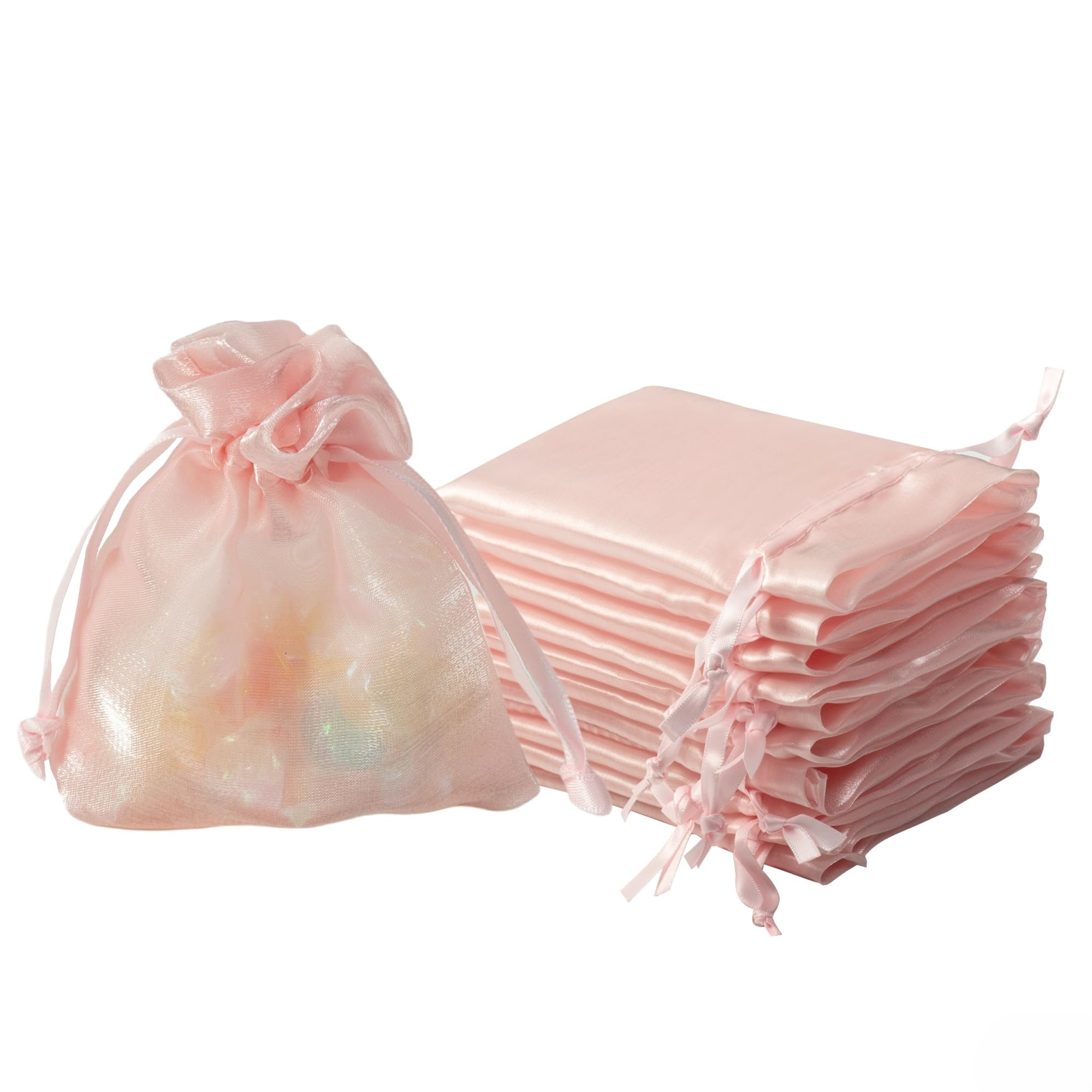 QIANF 20 Pcs Pink Small Organza Bags 3X4 inch for Wedding Favors with Drawstring, Mini Mesh Gift Bags Jewelry Pouch for Candy Bridal Shower Party Favor Baby Shower Christmas
