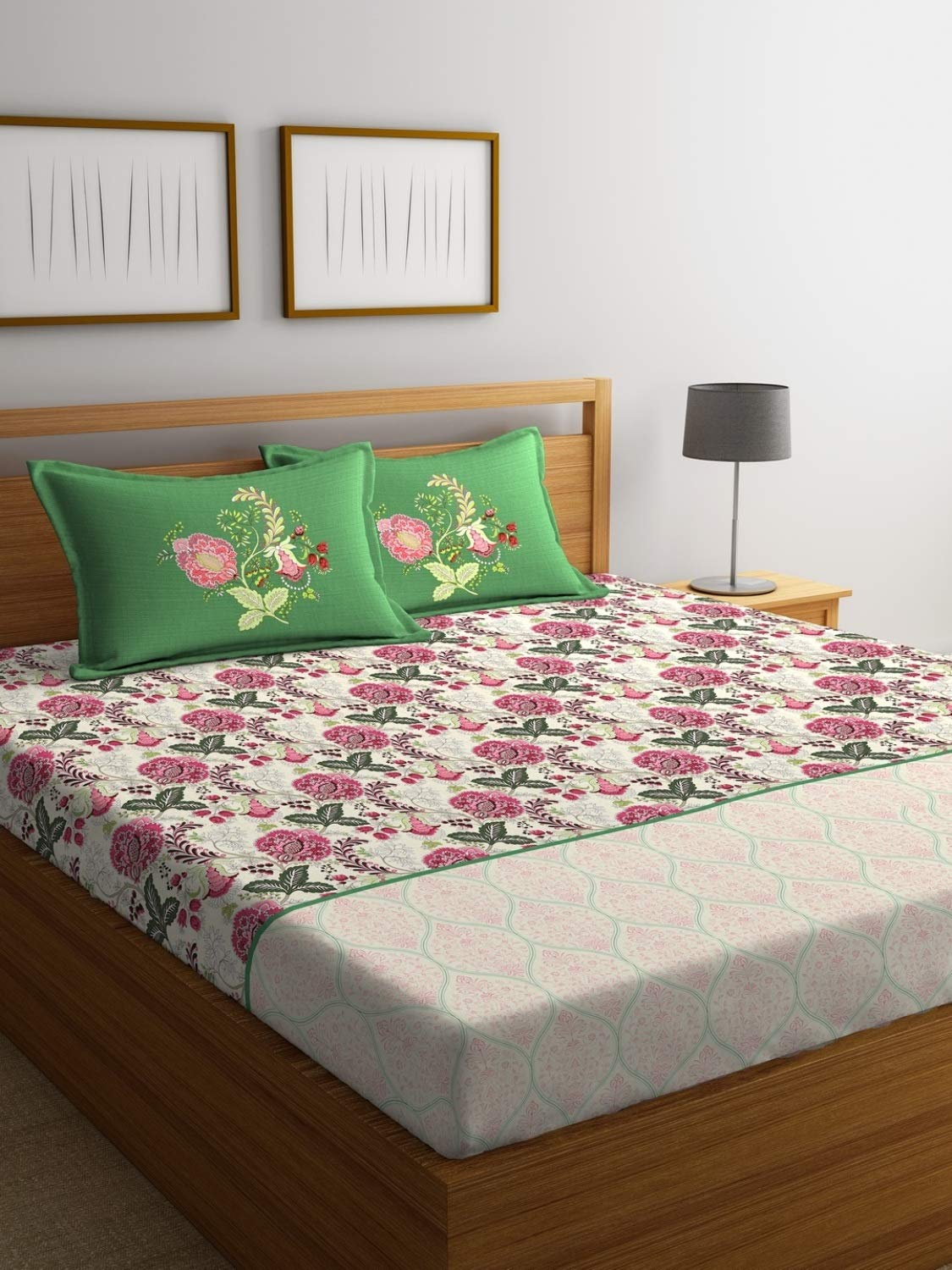 Portico new york cadence printed cotton 144 tc king size double bedsheet with 2 pillow cover-8045312 (multicolour, 274x274 cm)