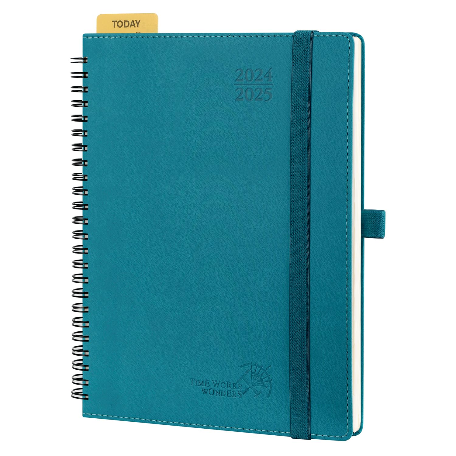 POPRUN Agenda 2024 2025 Semana Vista 22 x 16,5 cm, Agenda Semanal 17 Meses de Ago.2024 - Dic.2025, Planificador en Espiral, Tapa Blanda, 80 GSM Papel Certificado FSC®, Verde Pacífico