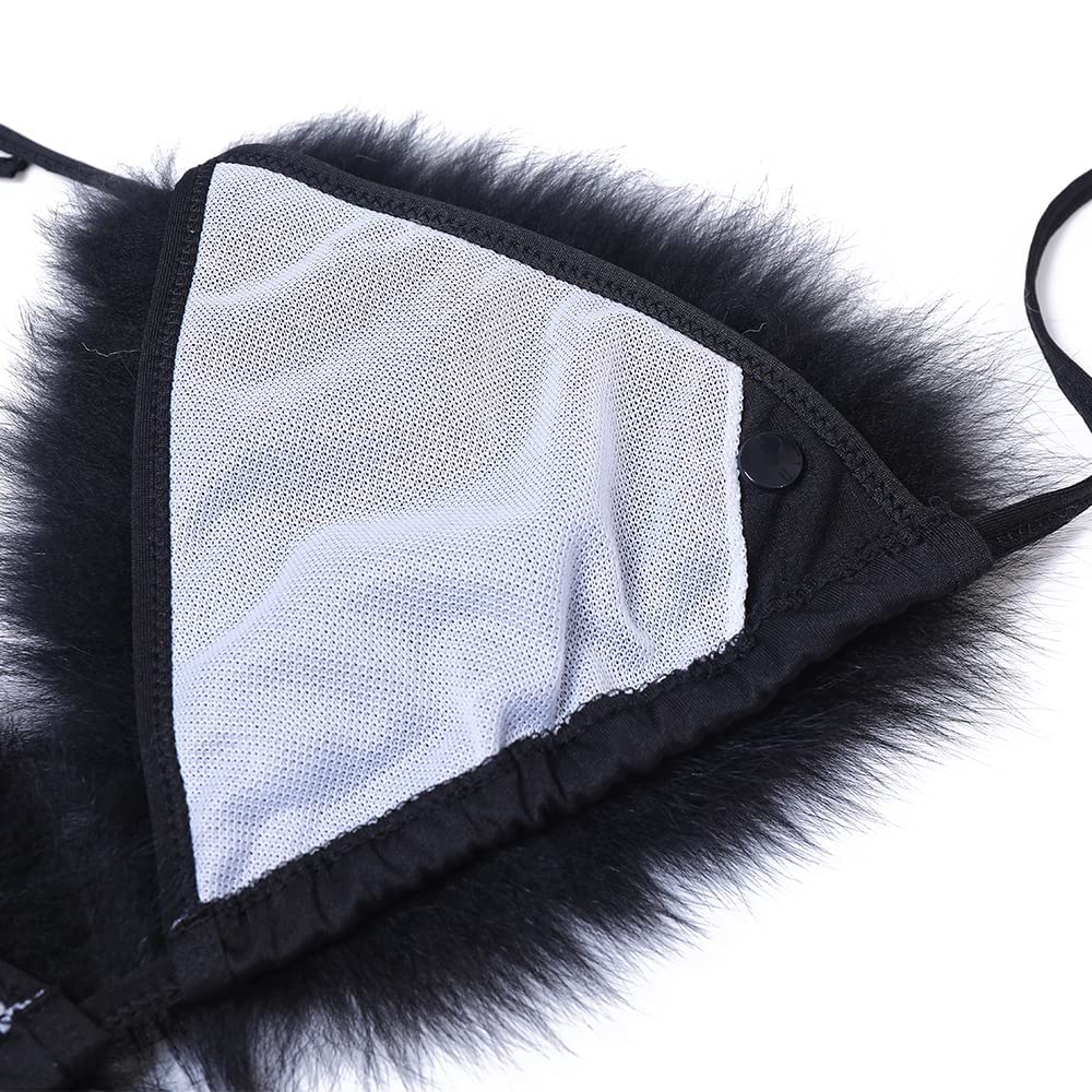ZOSCGJMY Women's Faux Fur Halter String Triangle Bikini Sets Two Piece Swimsuits: One Size Dark Grey