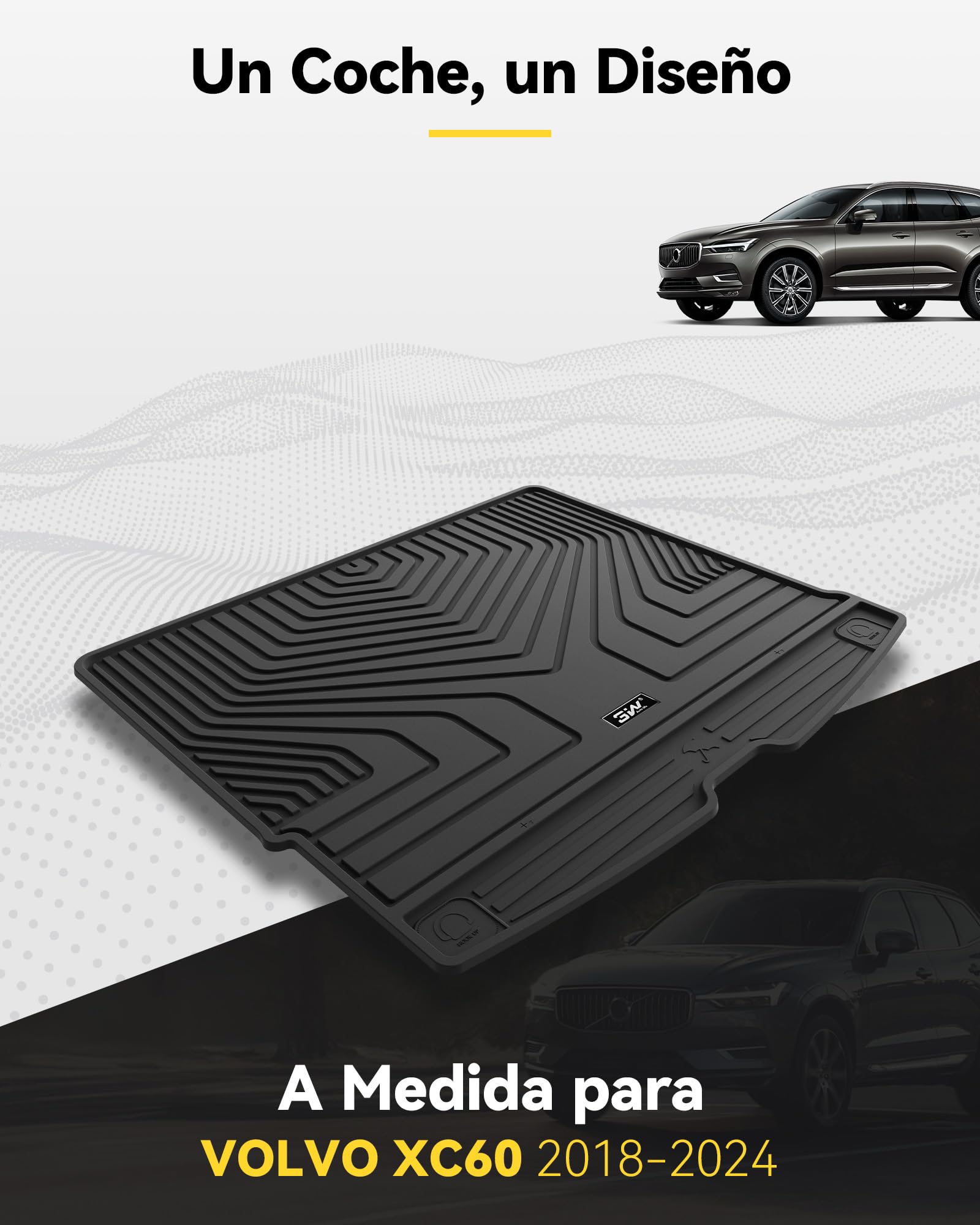 3W Alfombrilla Maletero de 3 Piezas para Volvo XC60 2018-2025 2026,Thorex™ Alfombrillas Maletero de Coche para Todo Tipo de Clima para Volvo XC60 Juego Completo de Maletero, Accesorios, Negro