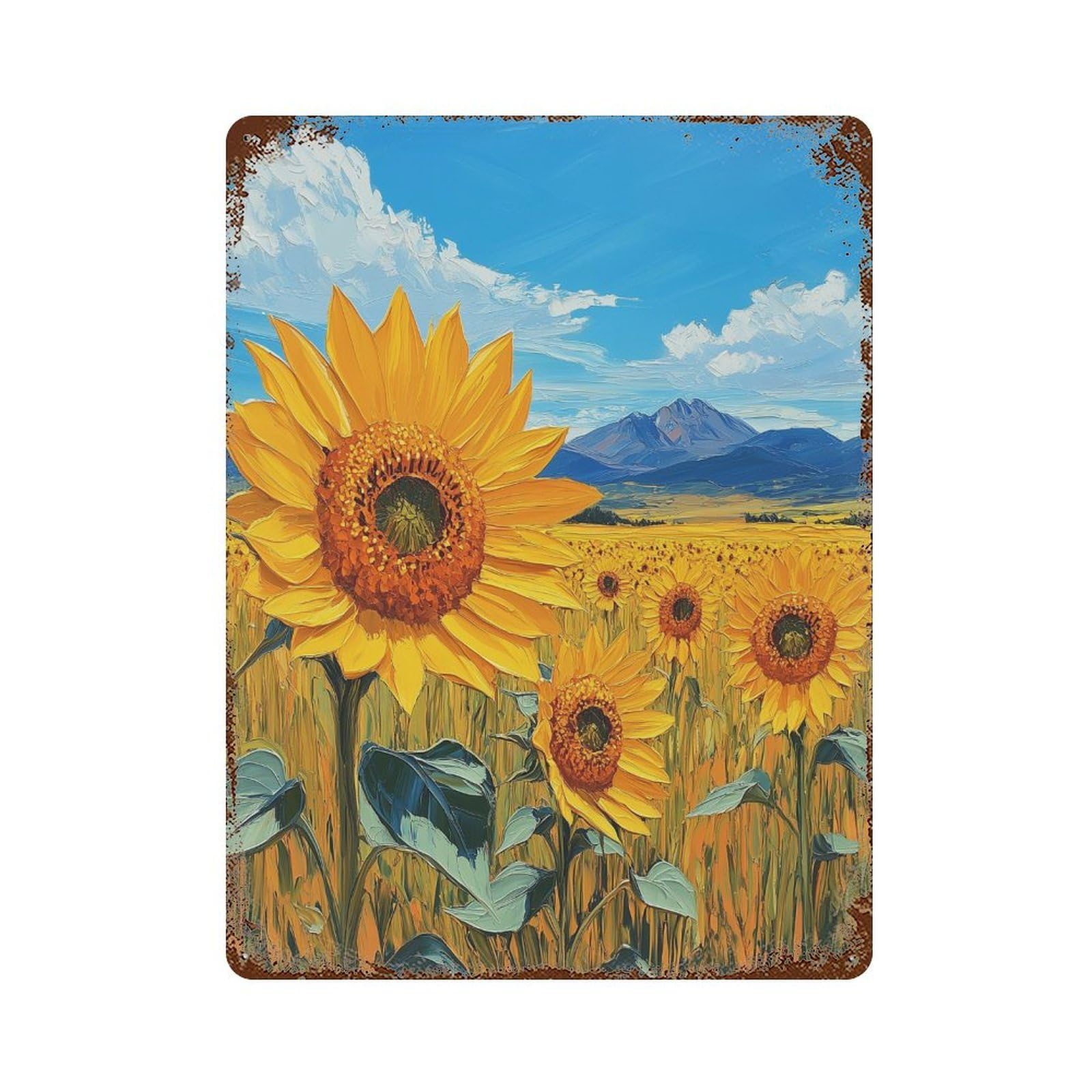 Garage Style Sunflower Field Painting-5 Distressed Metal Wall Sign 15.7"x11.8", Shabby Chic Decor for Bar And Workshop