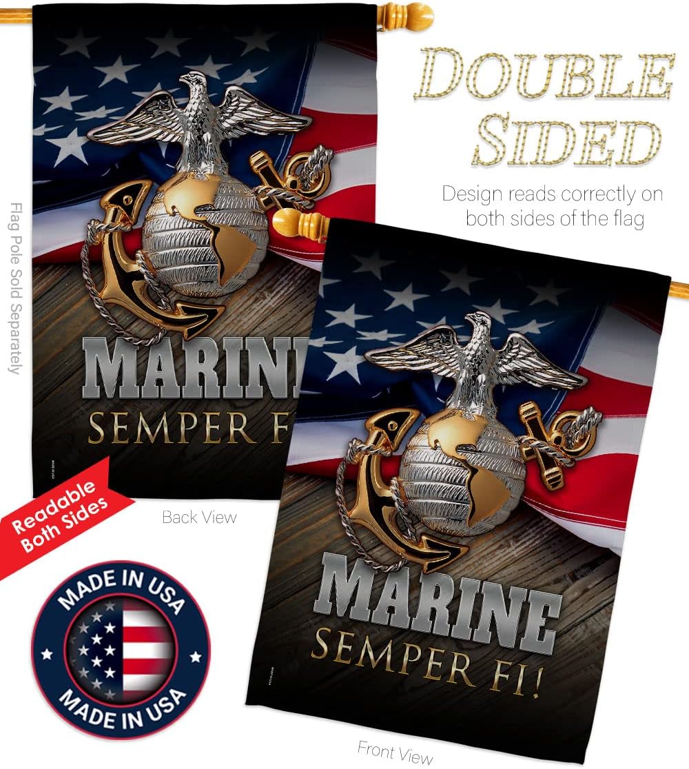 Marine Semper Fi House Flag - Armed Forces Corps USMC United State American Military Veteran Retire Official - Decoration Banner Small Garden Yard Gift Double-Sided Made in USA 28 X 40