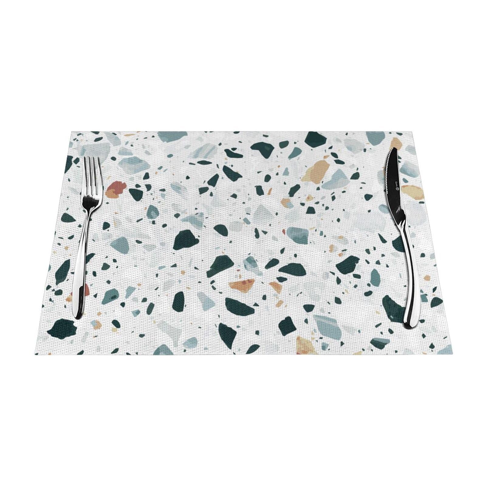PVC Placemat Set of 6 PCS, 45x30 CM, Terrazzo Marble Pastel Printed Non-Slip Heat Resistant Place Mats for Kitchen Dining Table Indoor Outdoor