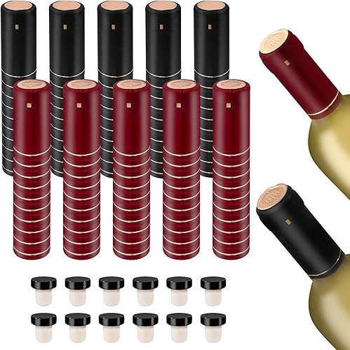 GUANENA 100 cápsulas termorretráctiles de PVC para cruceros, 12 tapones de corcho de vino en forma de T para sellado de botellas de vino, corchos de