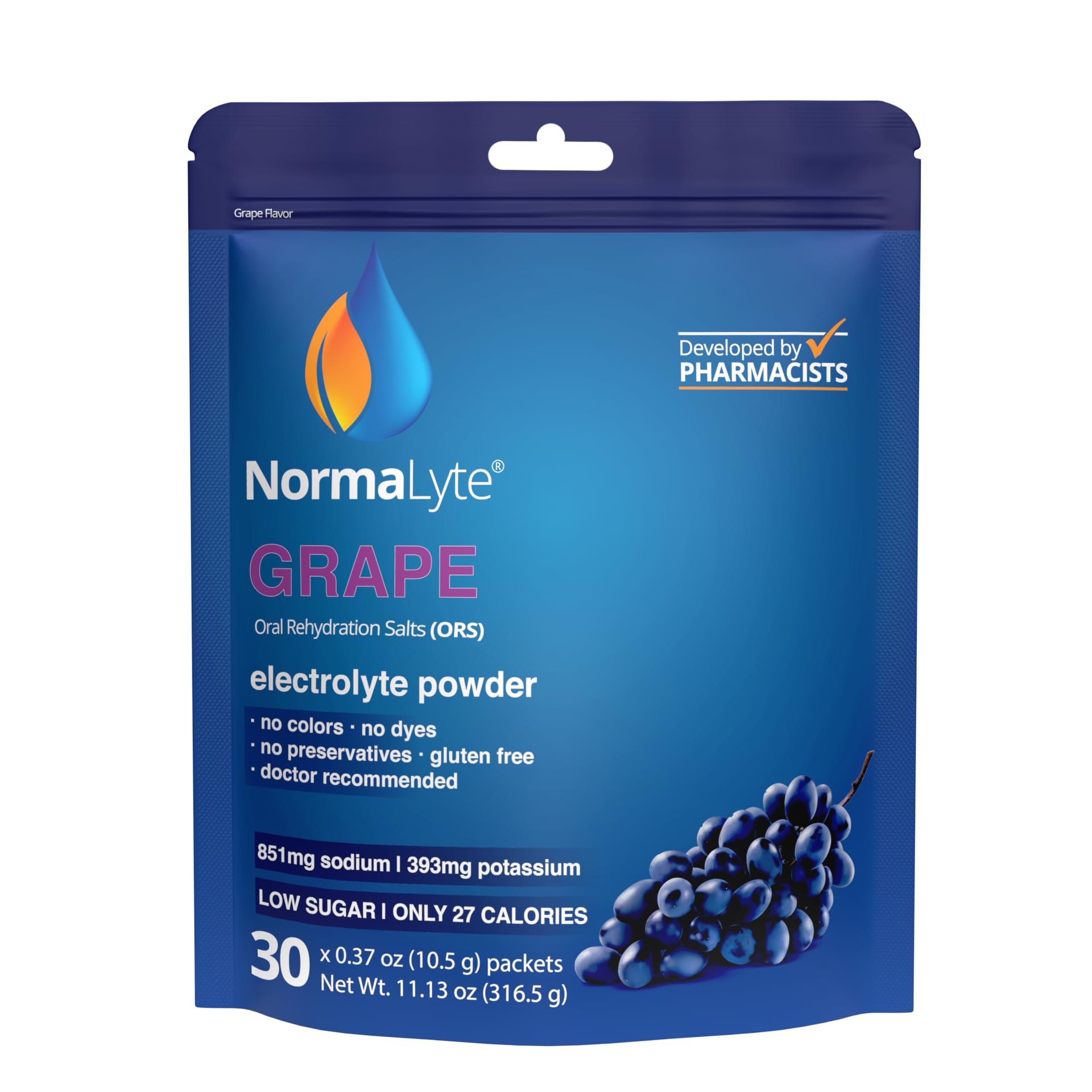 NormaLyte Grape - FSA Eligible Electrolyte Powder Packets | Clinically Studied Electrolyte Drink Mix | 30 Count Effective Hydration Sticks