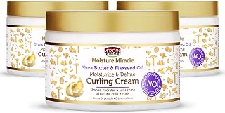 African Pride Moisture Miracle Curling Cream with Shea Butter & Flaxseed Oil, Moisturizes & Defines Coily & Curly Hair, 12 Oz, Pack of 3