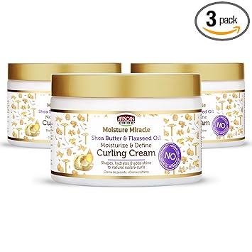African Pride Moisture Miracle Curling Cream with Shea Butter & Flaxseed Oil, Moisturizes & Defines Coily & Curly Hair, 12 Oz, Pack of 3