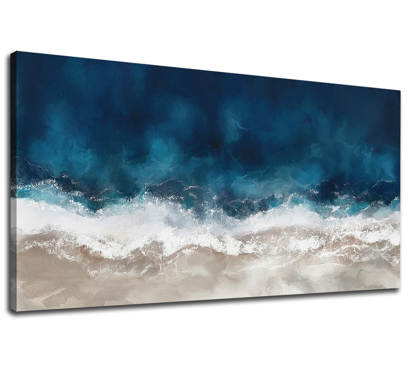 ADJUVANT Abstract Ocean Canvas Wall Art - Blue Ocean Waves Beach Canvas Painting Prints Wall Art Seascape Artwork Indigo Pictures Landscape Large Wall Decor for Living Room Bedroom Office 20" x 40"