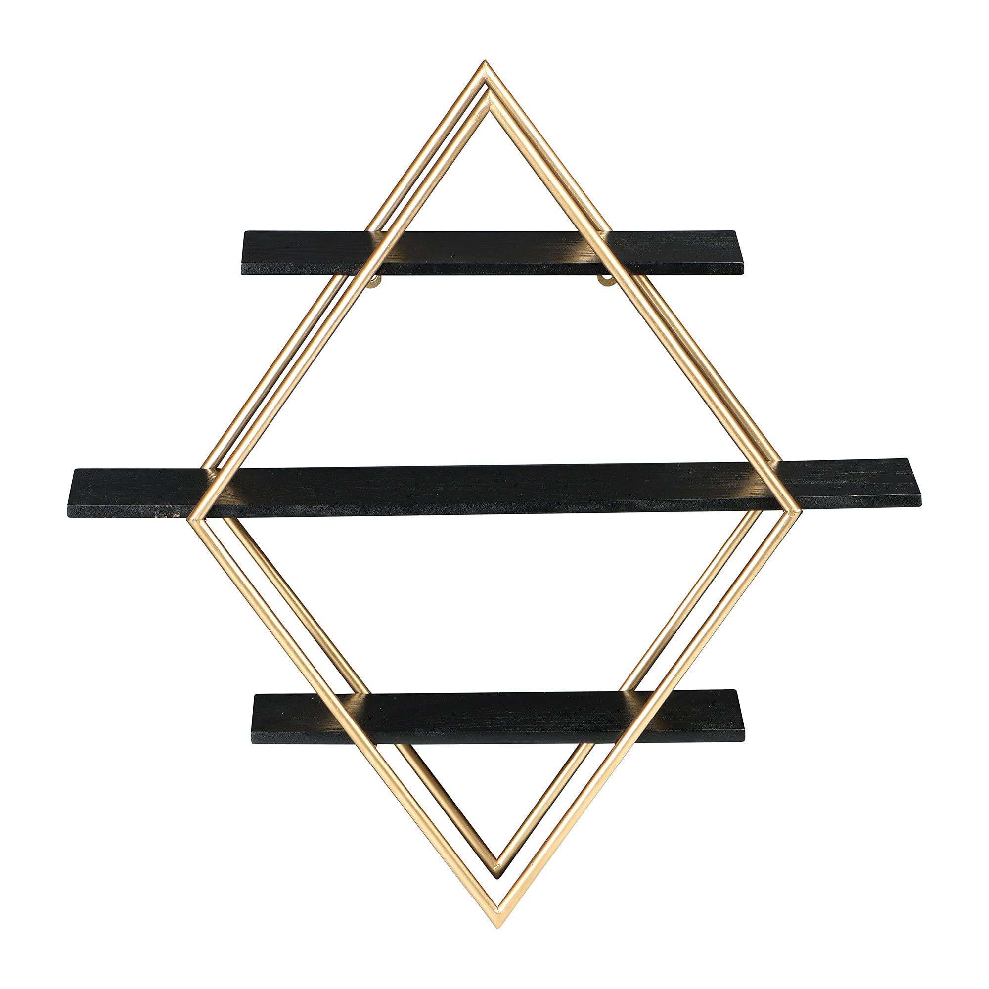 Main + Mesa Estante de Pared de Hierro y Firwood de 68 cm de Largo x 13 cm de Ancho x 61 cm de Alto, Negro y Dorado