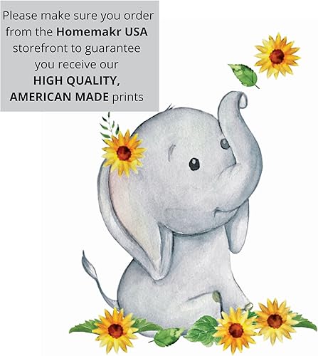 Miniatura 7 de Decoración de guardería de elefantes y girasoles juego de 3 impresiones de acuarela sin marco de 8 x 10 pulgadas que se ajustan perfectamente a la