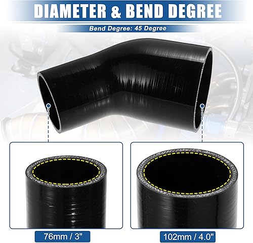 Miniatura 5 de X AUTOHAUX 1 juego de 45 grados 3.0 pulgadas a 4.0 pulgadas ID 4 capas reductor de codo de coche de silicona acoplador de manguera intercooler tubo
