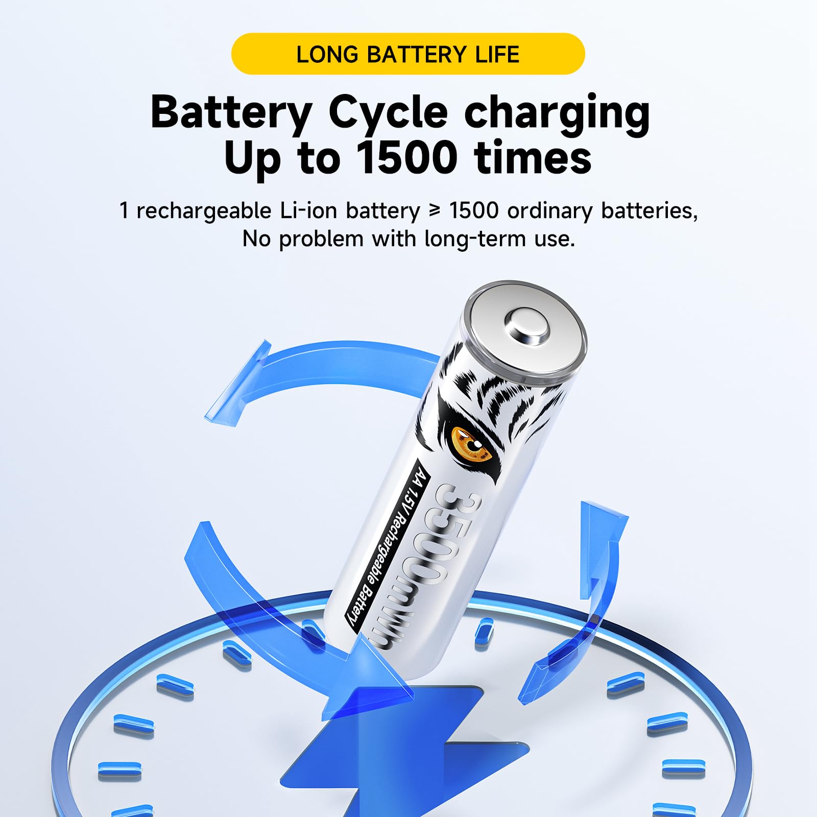 Pilas AA de Litio Recargables 1,5 V 3500 mWh, Pilas AA de Carga rápida con Estampado de Tigre, Baja autodescarga con luz de Carga, más de 1500 Ciclos, 12 baterías con Caja de batería