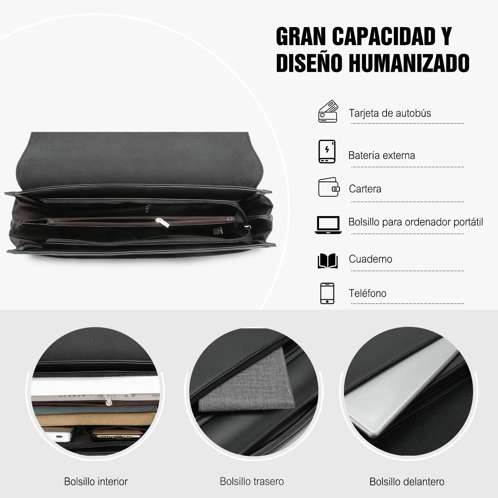 FANDARE Cartera mensajero retro para hombre, gran capacidad con múltiples bolsillos de cuero PU para portátil, bandolera para oficina, viajes y trabajo para profesionales y hombres de negocios