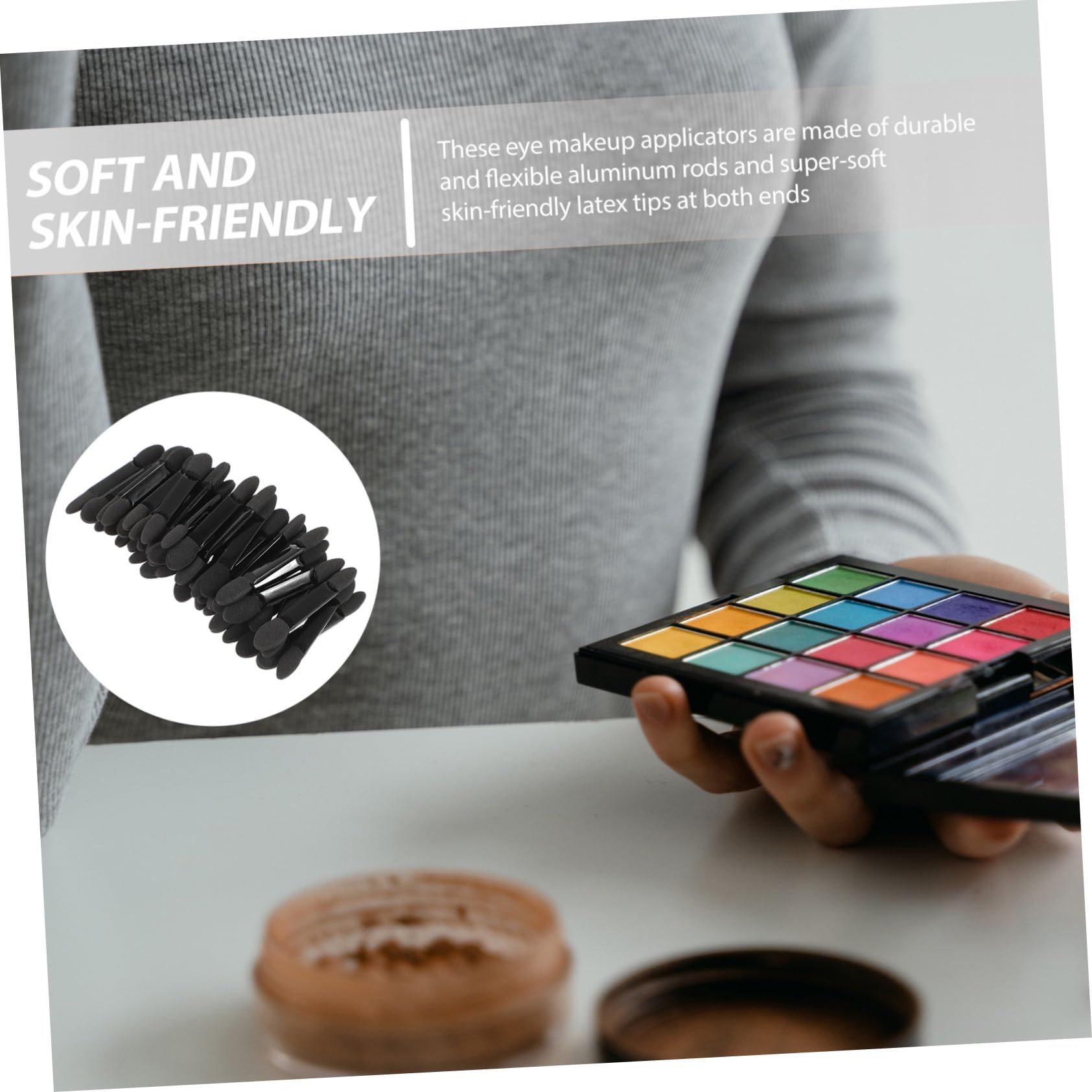 HAPINARY 50pcs Sponge Eyeshadow Brush Set Double-headed Makeup Brush Kit for Women Travel Size Smooth Easy Application