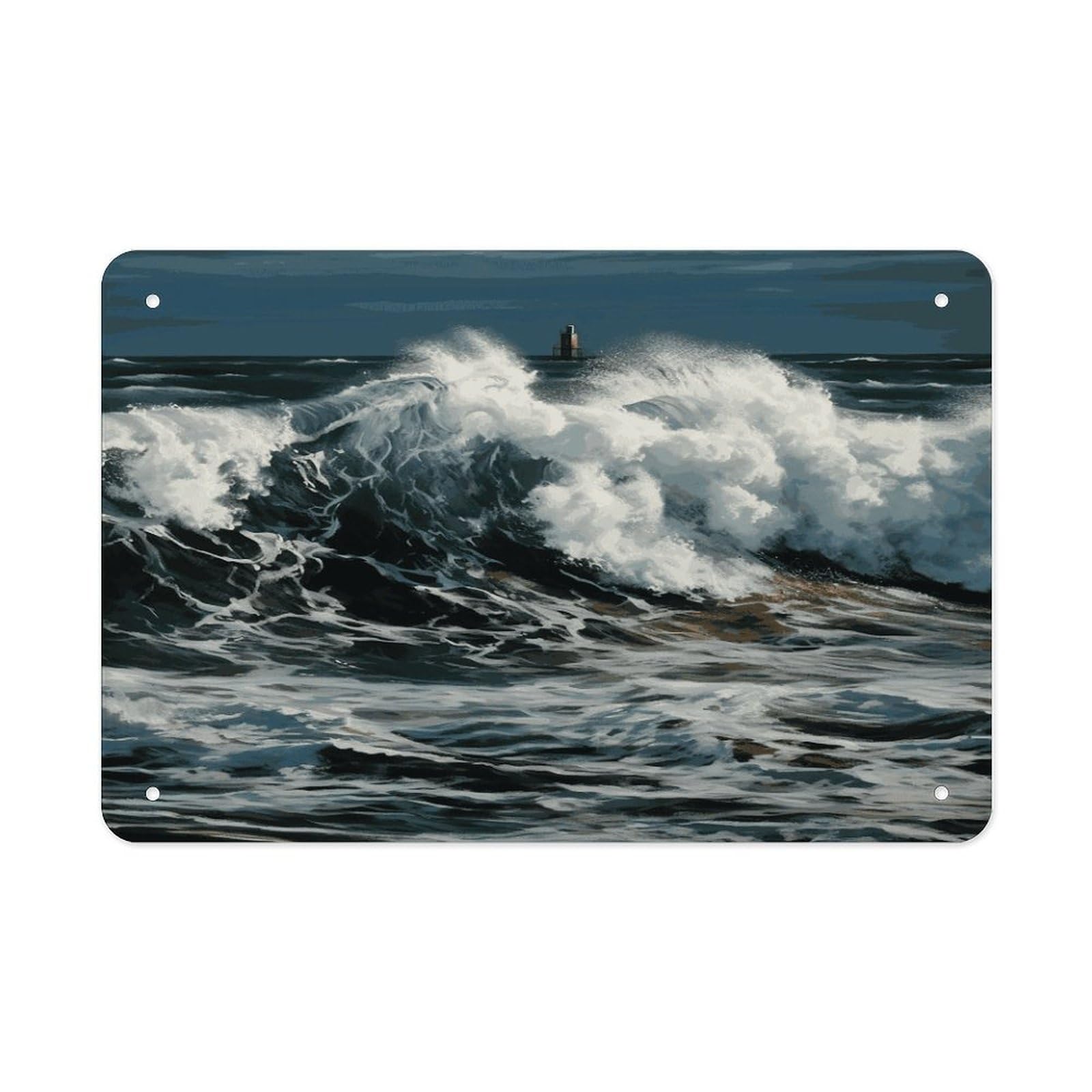 LDGSUPH The Sea Waves Metal Tin Sign Wall Art Prints Folded Edge Iron Sheet Painting with Holes for Wall Prints Decorative Picture Metal Signboard Decor Painting Wall Decor
