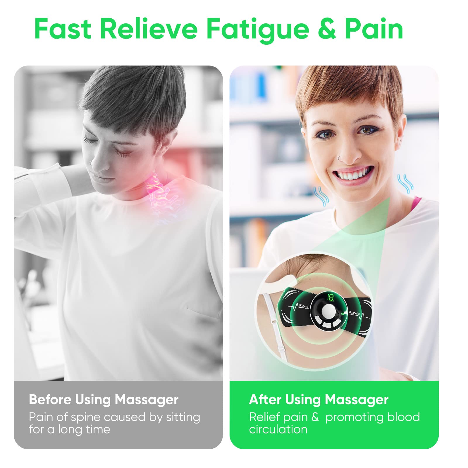 Neck Massager, Lymphatic Drainage Massager, Back Massager for Back Pain, Body Massager, Portable Mini Massager Machine for Lower Back and Neck Pain, 8 Modes 18 Levels Adjustable