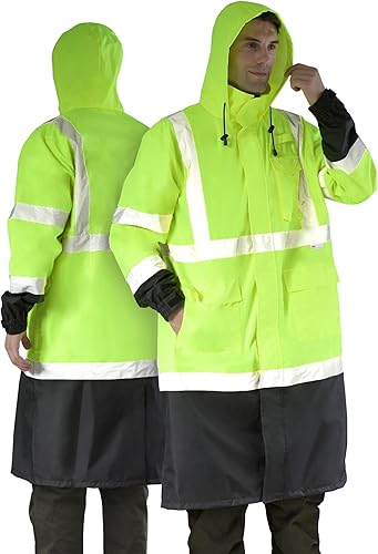 Miniatura 7 de sesafety Chaqueta de lluvia Hi Vis, equipo de lluvia de alta visibilidad, traje de lluvia clase 3 para hombre, impermeable con parte inferior negra,
