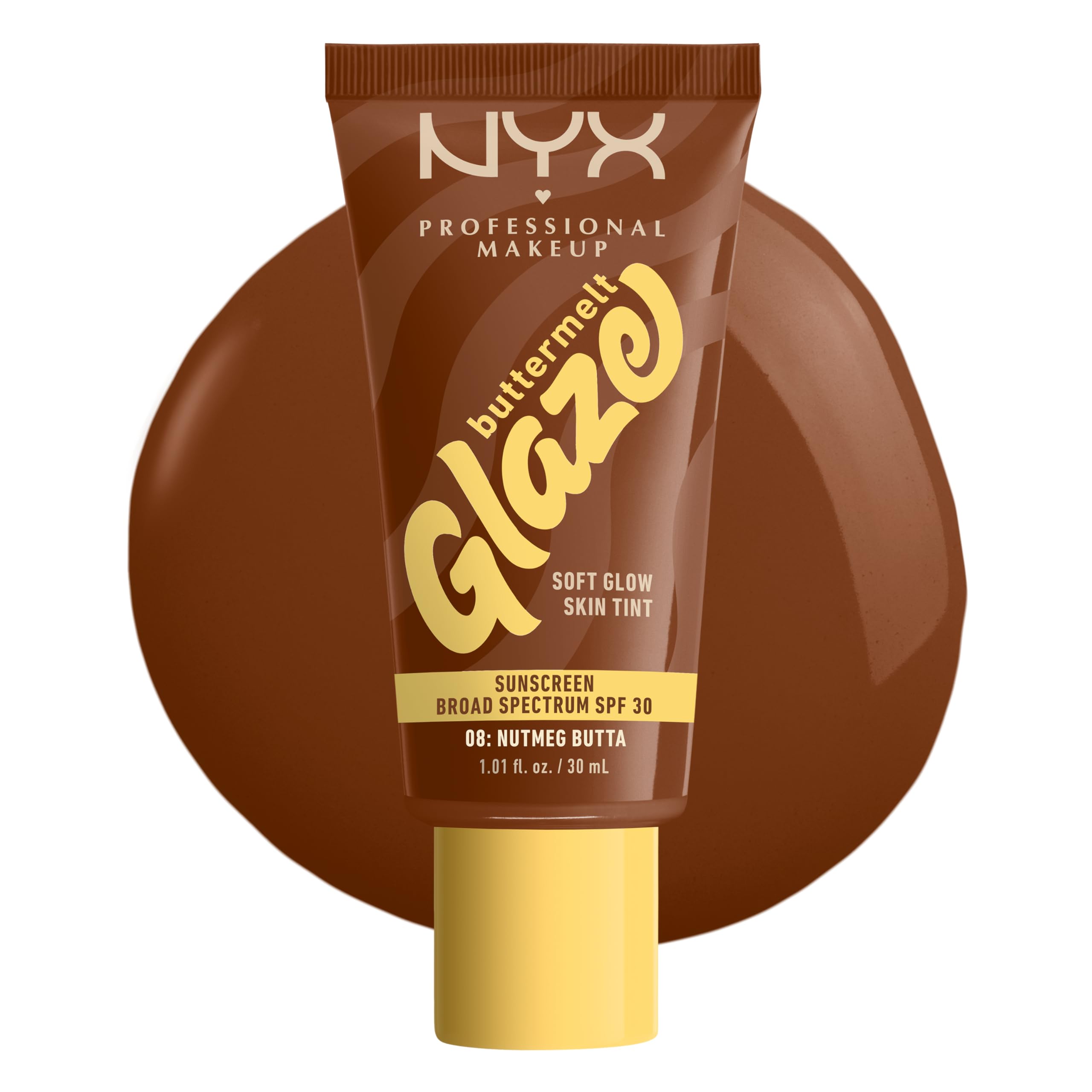 NYX PROFESSIONAL MAKEUP Buttermelt Glaze Soft Glow Skin Tint + SPF 30, Up To 12HR Wear, 08 Nutmeg Butta 08 Nutmeg Butta 1.01 Fl Oz (Pack of 1)