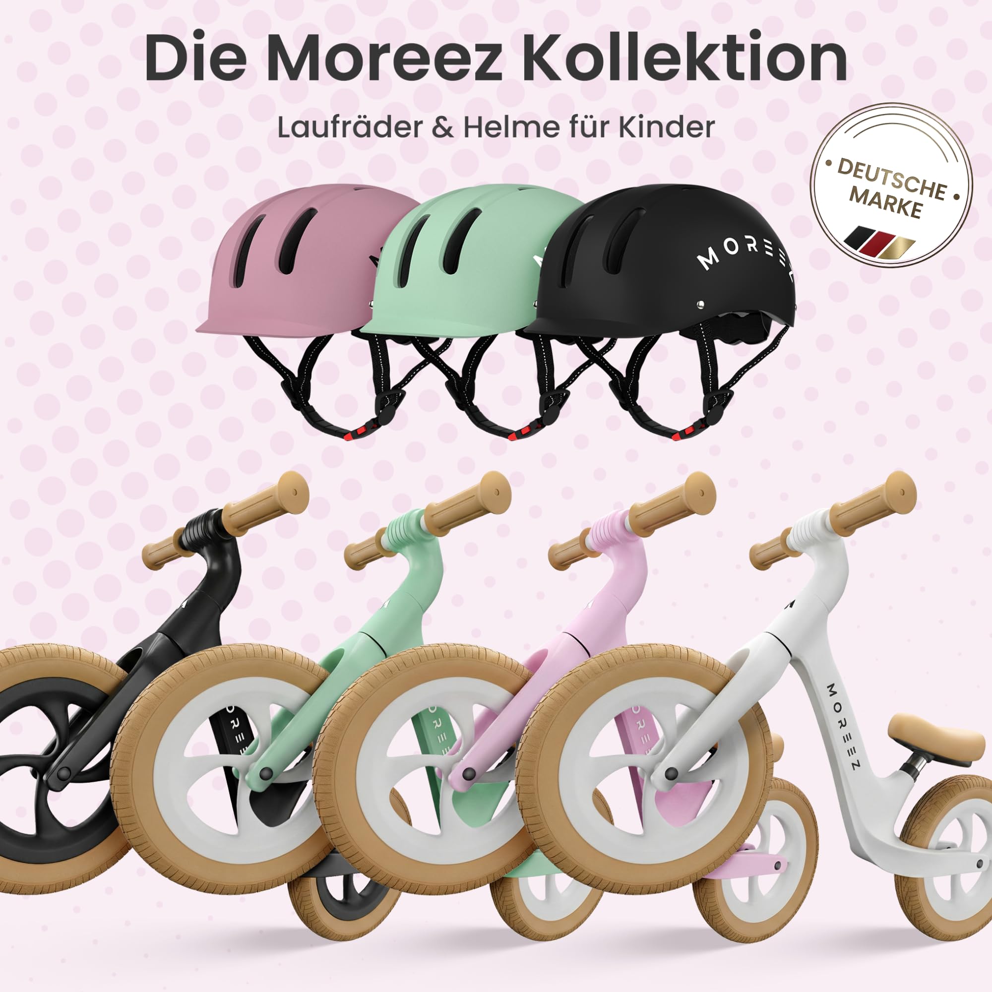 MOREEZ® Laufrad ab 2 Jahre [2-5 Jahre] Ultraleichtes Kinder-Laufrad mit Sturzschutz, Ergonomischer Sitz, 50Kg Pannensichere 12 Zoll Räder, rutschfeste Fußstütze, Höhenverstellbar Mädchen Junge