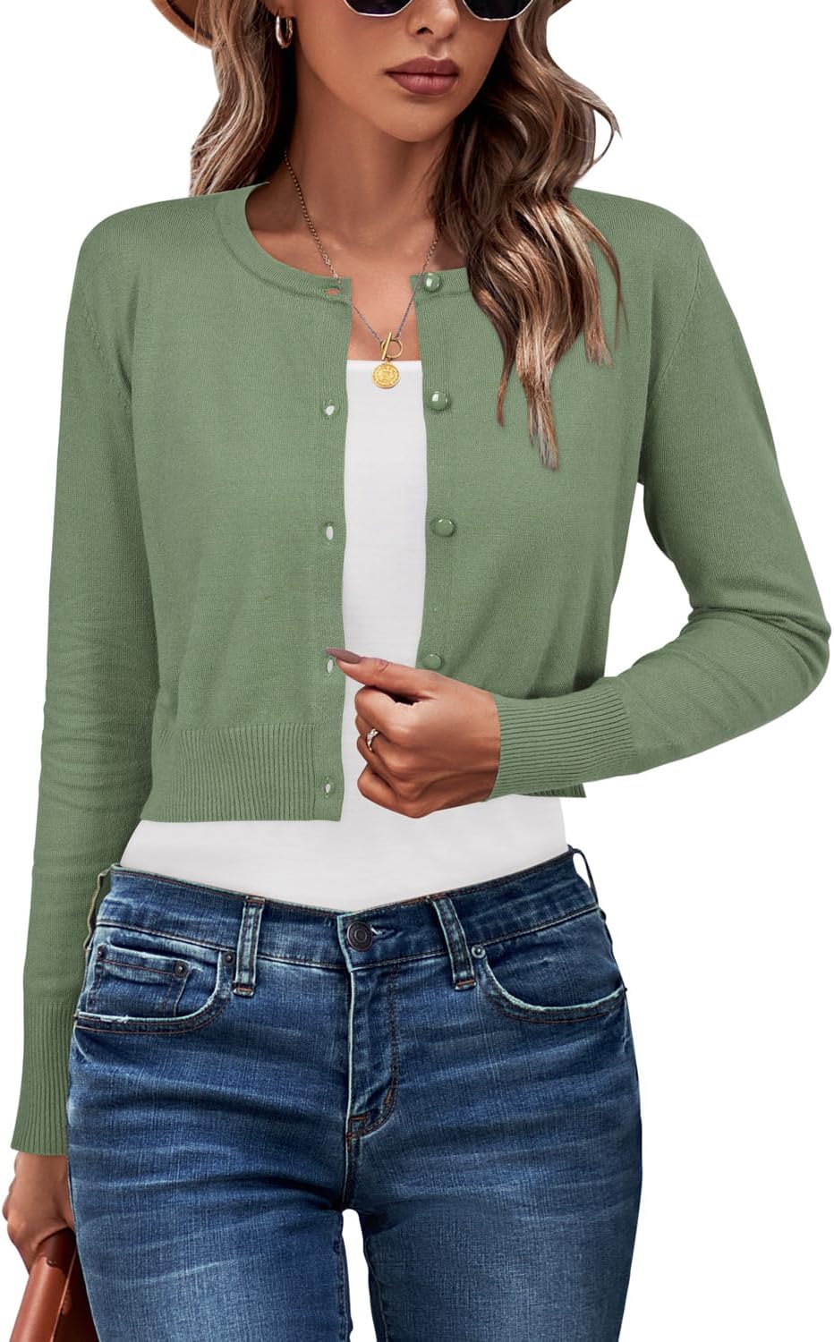 Newshows Cropped Cardigan Sweaters for Women 2025 Crew Neck Button Down Open Front Knit Bolero Shrugs