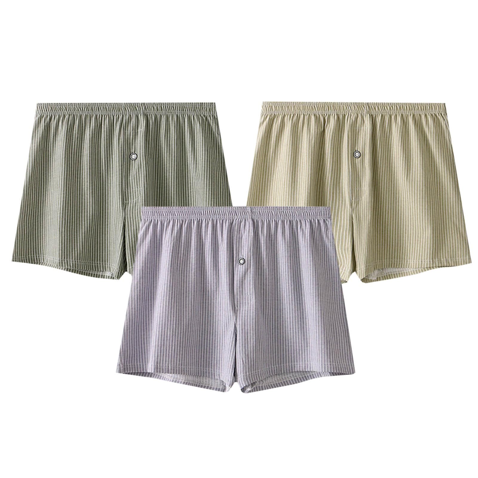 Breathable Boxers for Men 3PC Cotton Lightweight Button Underwear Striped Relax Fit Mid Rise Shorts Comfortable Fit