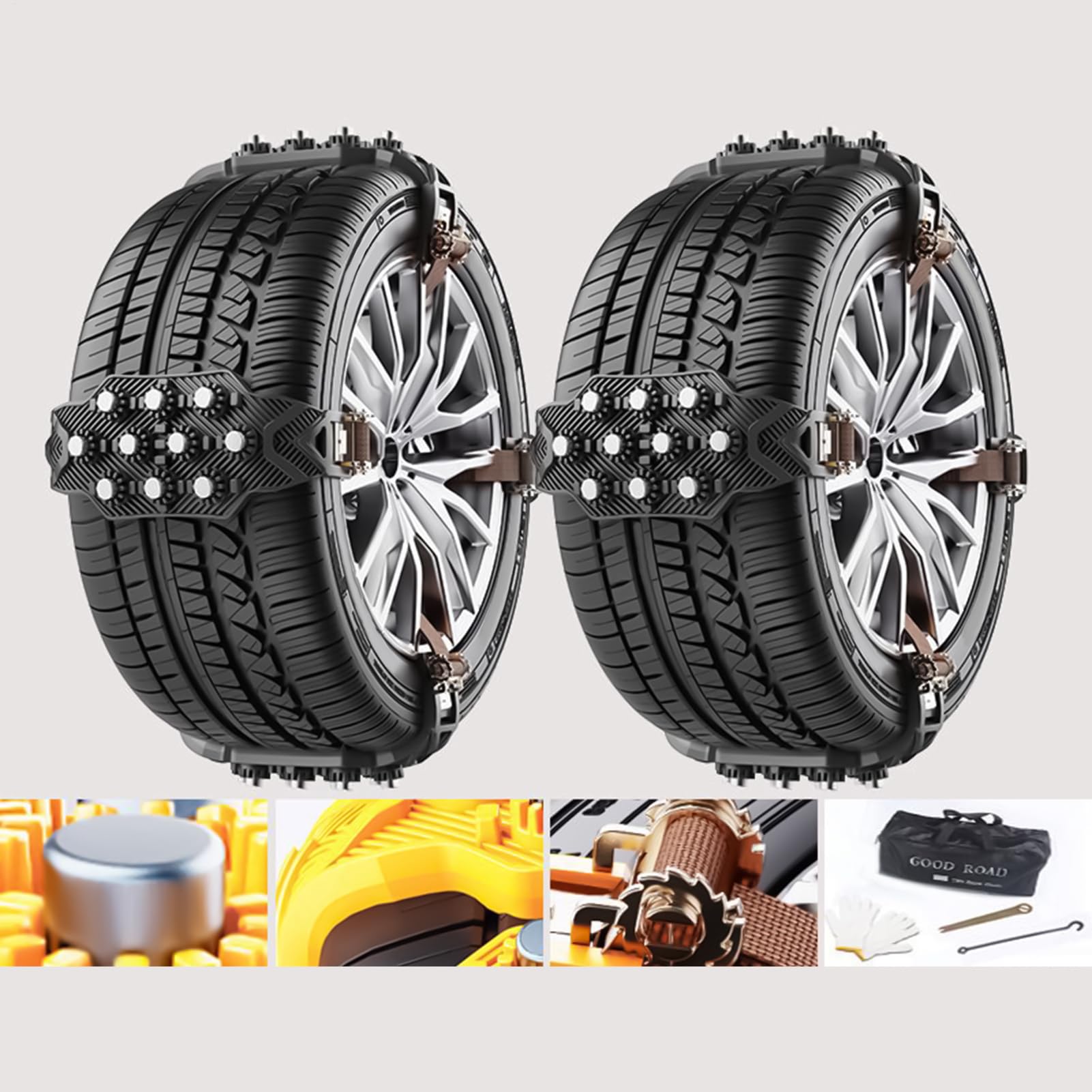 Catene da Neve per Auto Set Completo di Grip di Trazione per Pneumatici | Antiscivolo e Regolabili Per Guida Invernale Suv Camion Pick-Up Furgone Berline 16.5-24.5