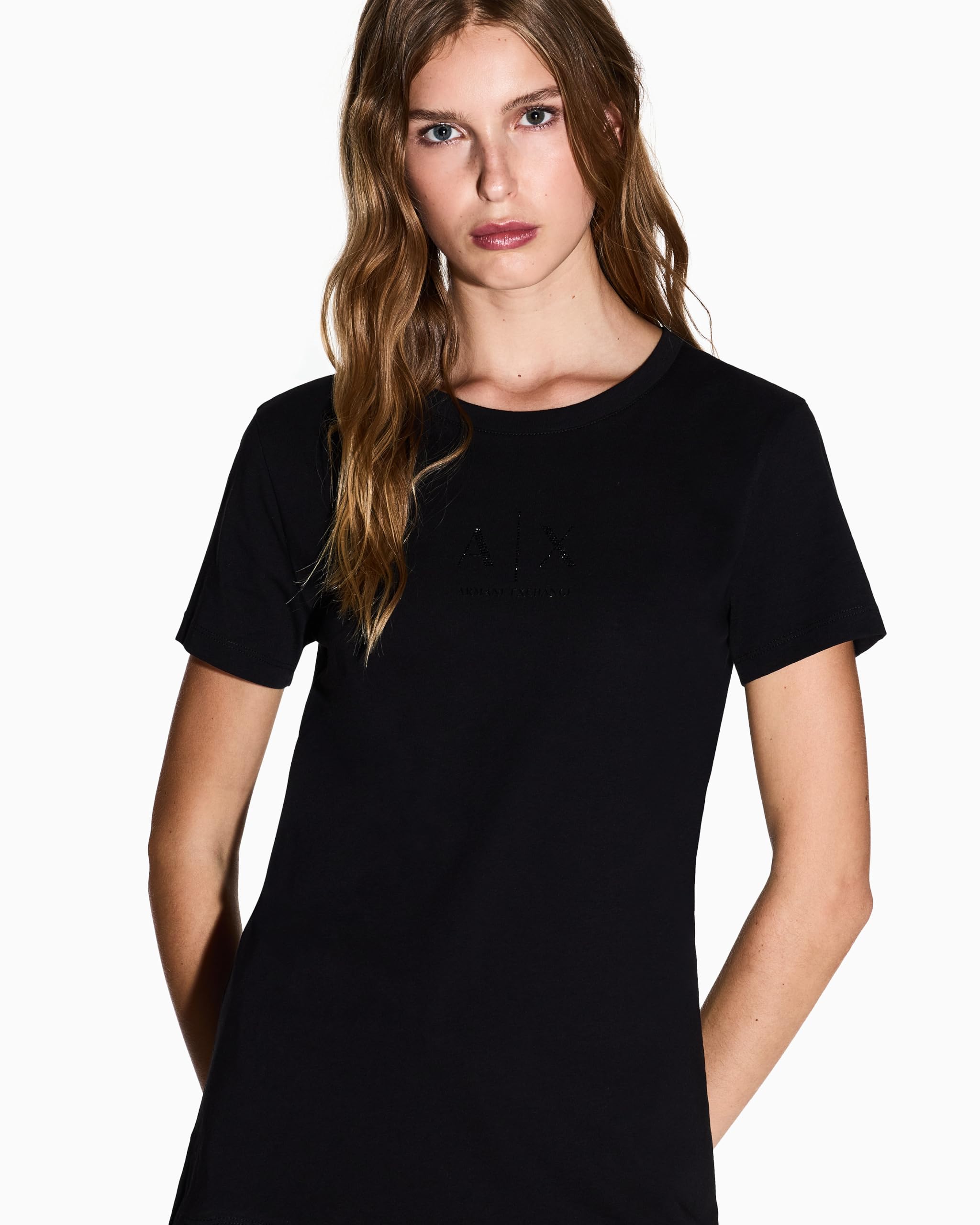 Armani Exchange Damen Short Sleeve Front Strassed Monogram T-Shirt